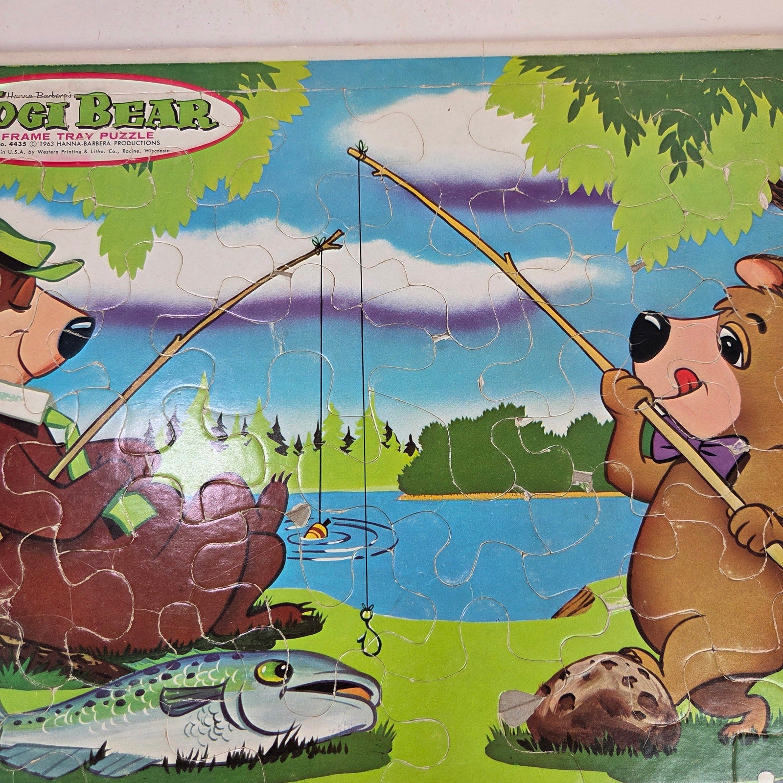 Vintage 1963 Whitman Yogi Bear & Boo Boo Fishing Tray Puzzle #4435 Hanna-Barbera