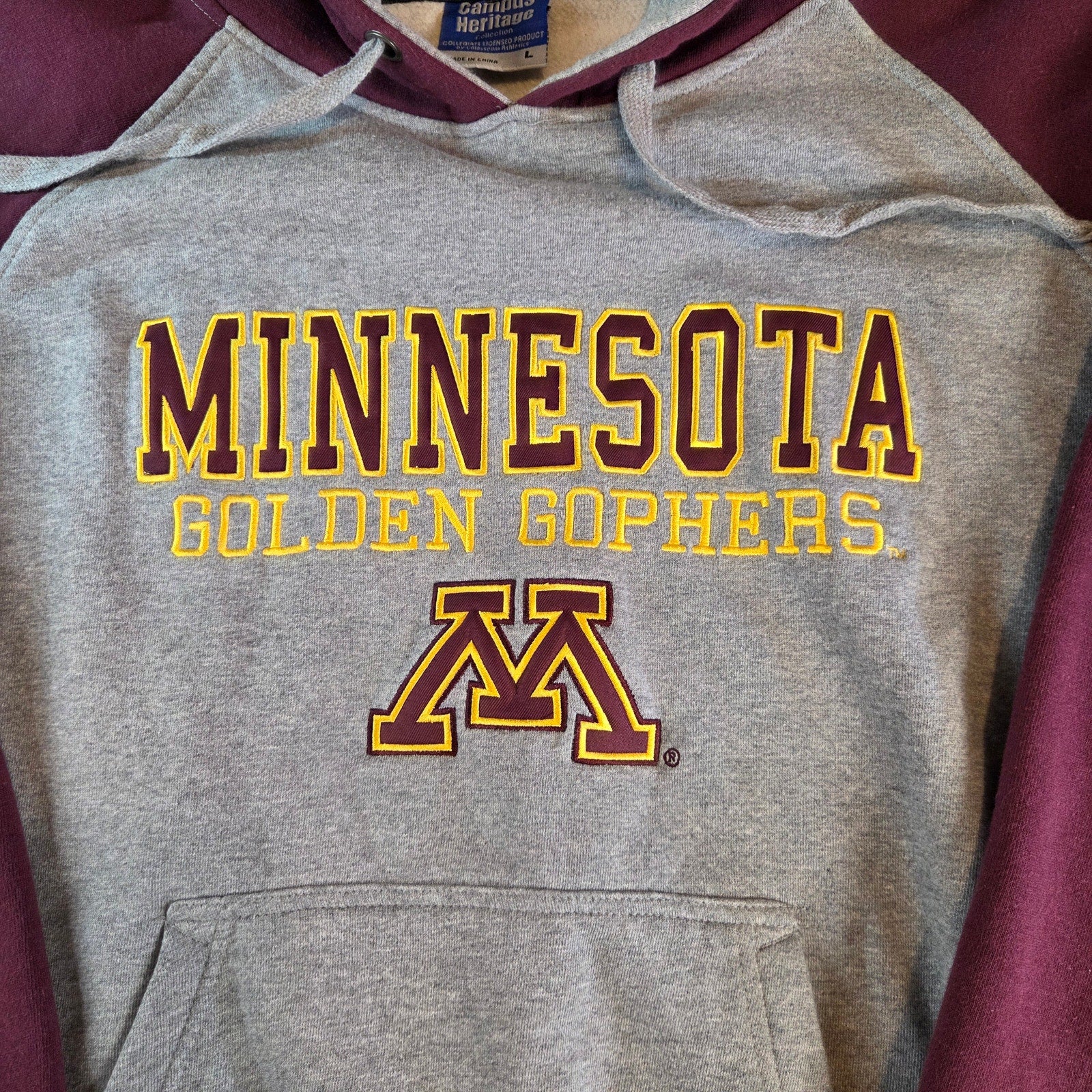 Minnesota Golden Gophers Hoodie Campus Heritage Gray Maroon Size L Pullover