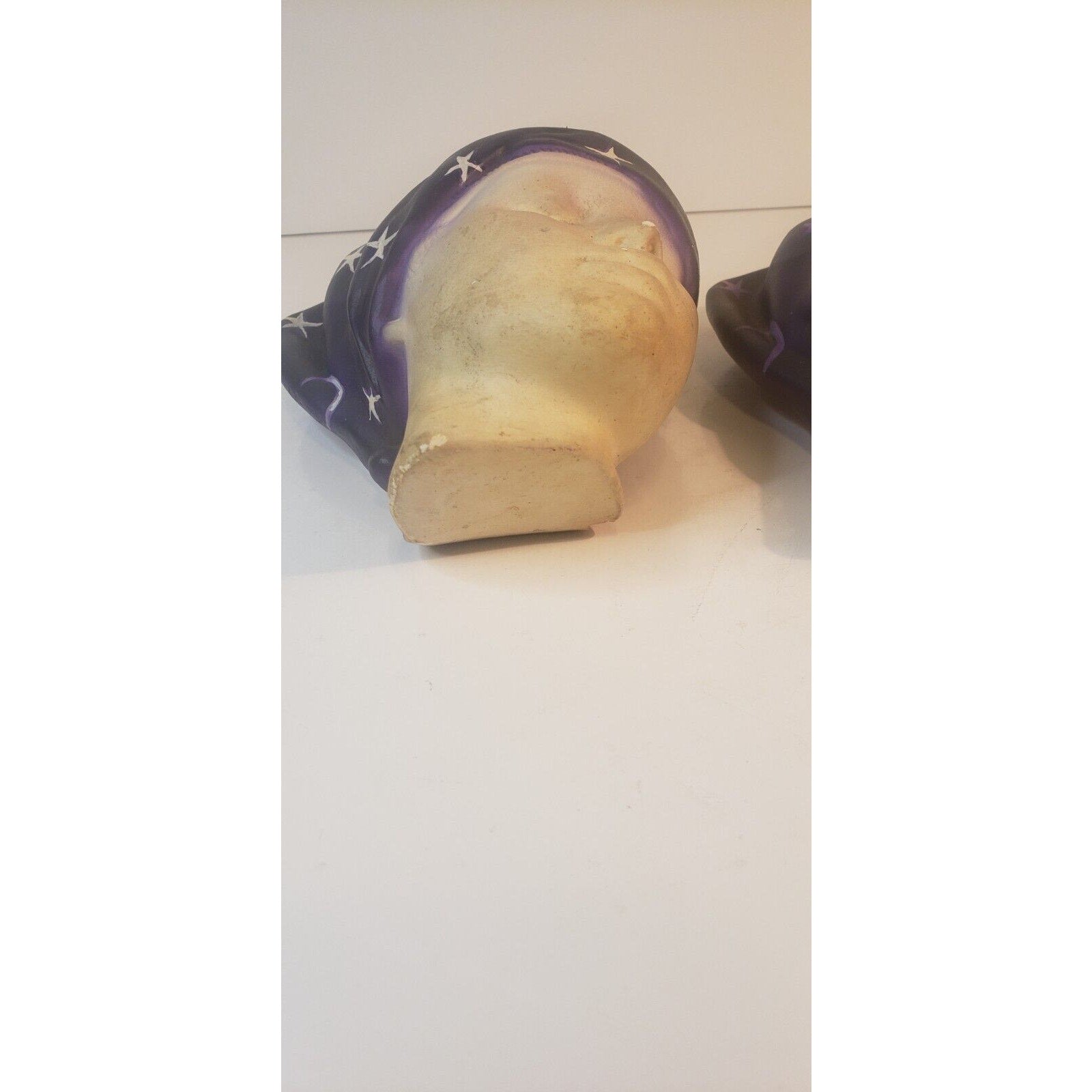 Pair Vintage Chalkware Wall Busts – Women w/ Purple Star Headwraps