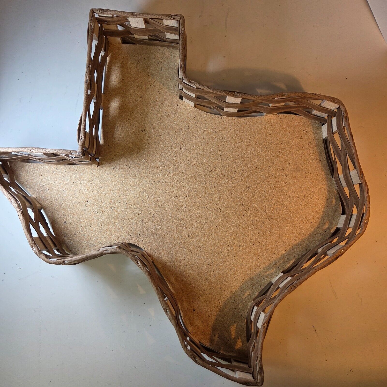 Texas Shaped Woven Wooden Wicker Basket/Tray With Wood Bottom 16"