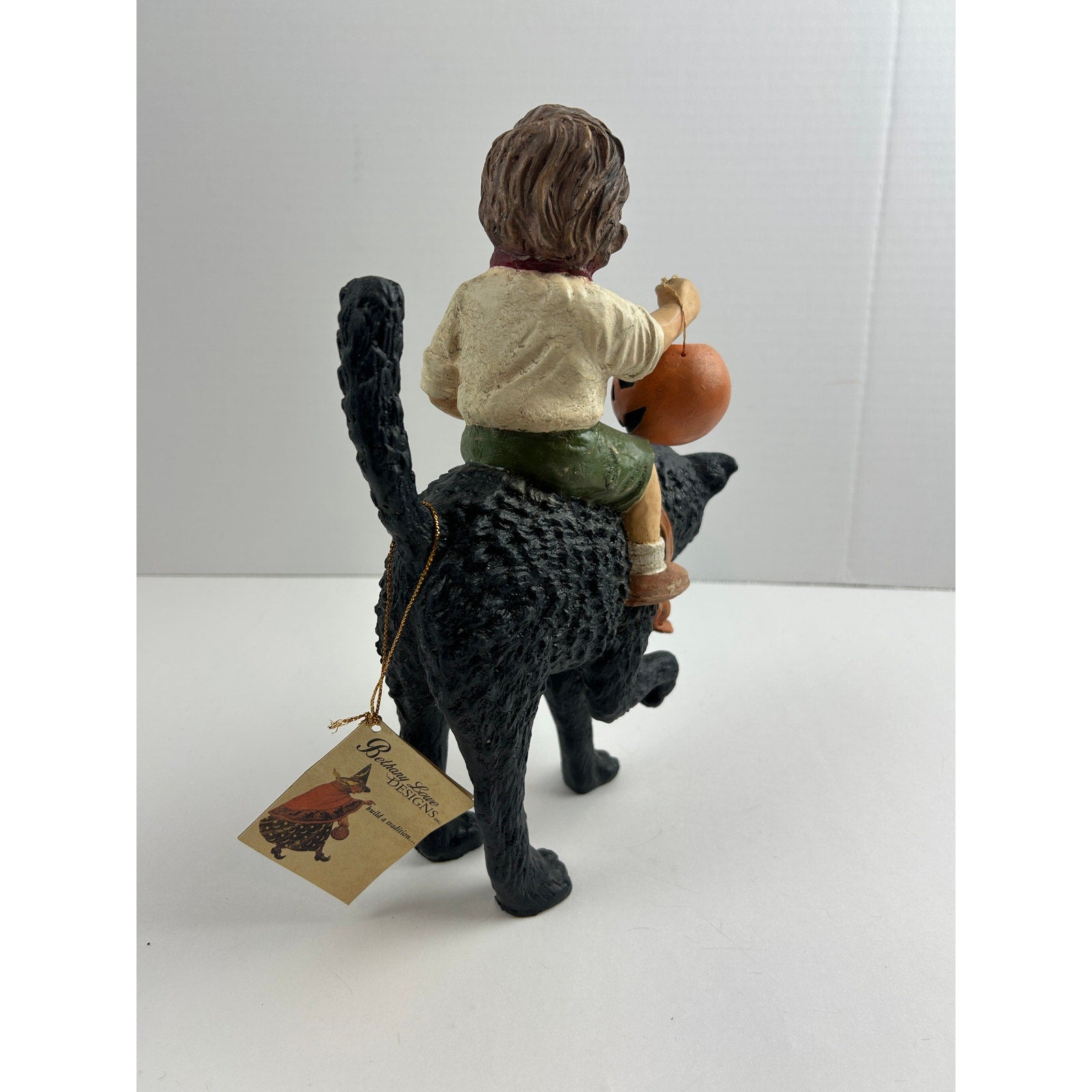 Bethany Lowe Masked Trick-or-Treater Riding Black Cat Halloween Figurine