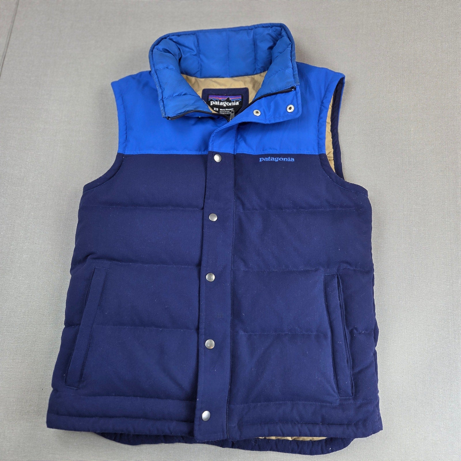 Patagonia Bivy Down Vest Men's XS FA13 27585 Goose Down Blue Snap Zip