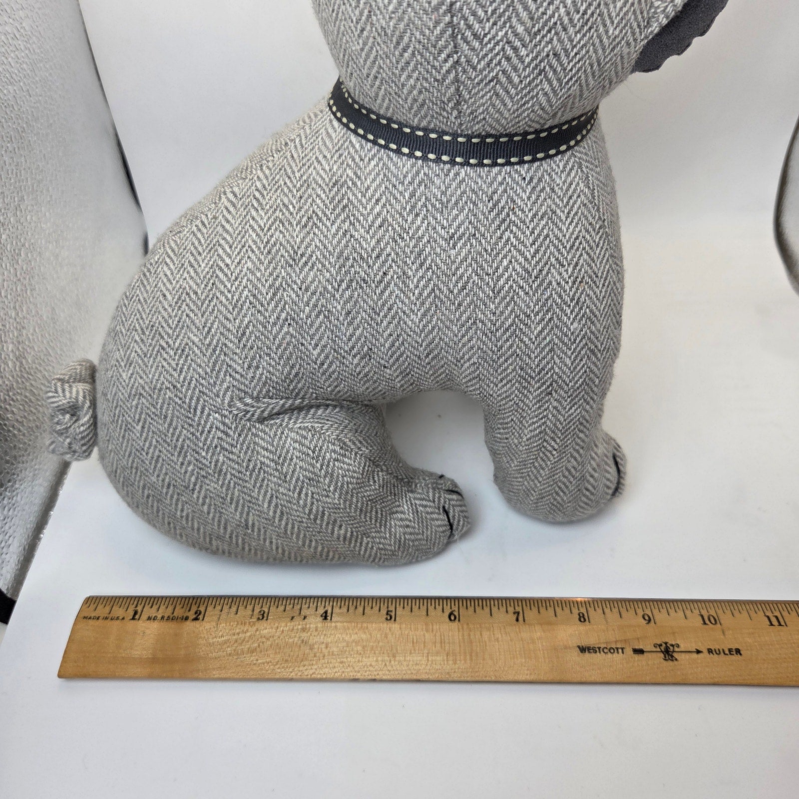 Dora Designs Pug Dog Doorstop Weighted Fabric Herringbone Home Decor 11in
