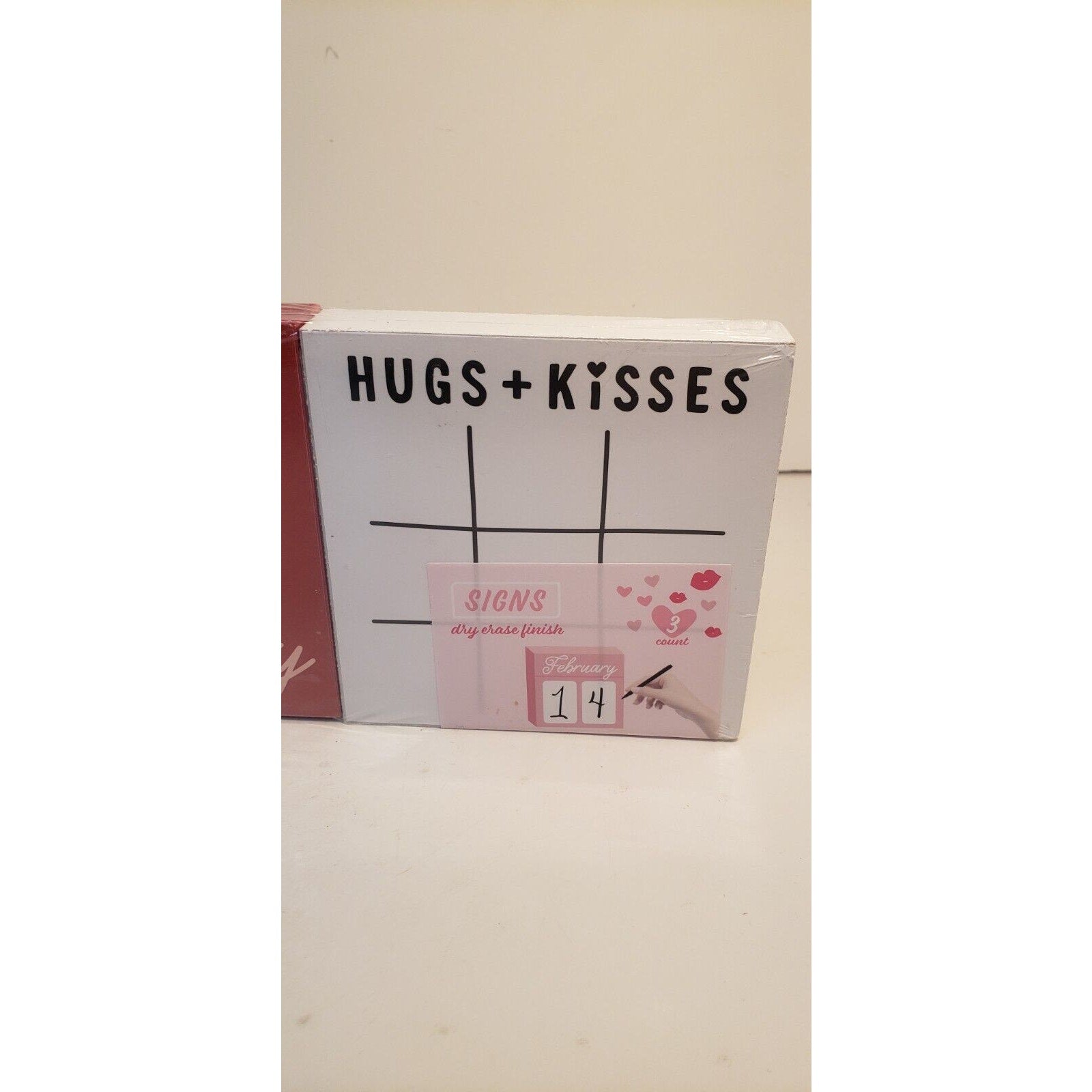 Valentine's Day Themed 3 Pack 4" Wood Block Sign Set w/ Writable Dry Erase Front