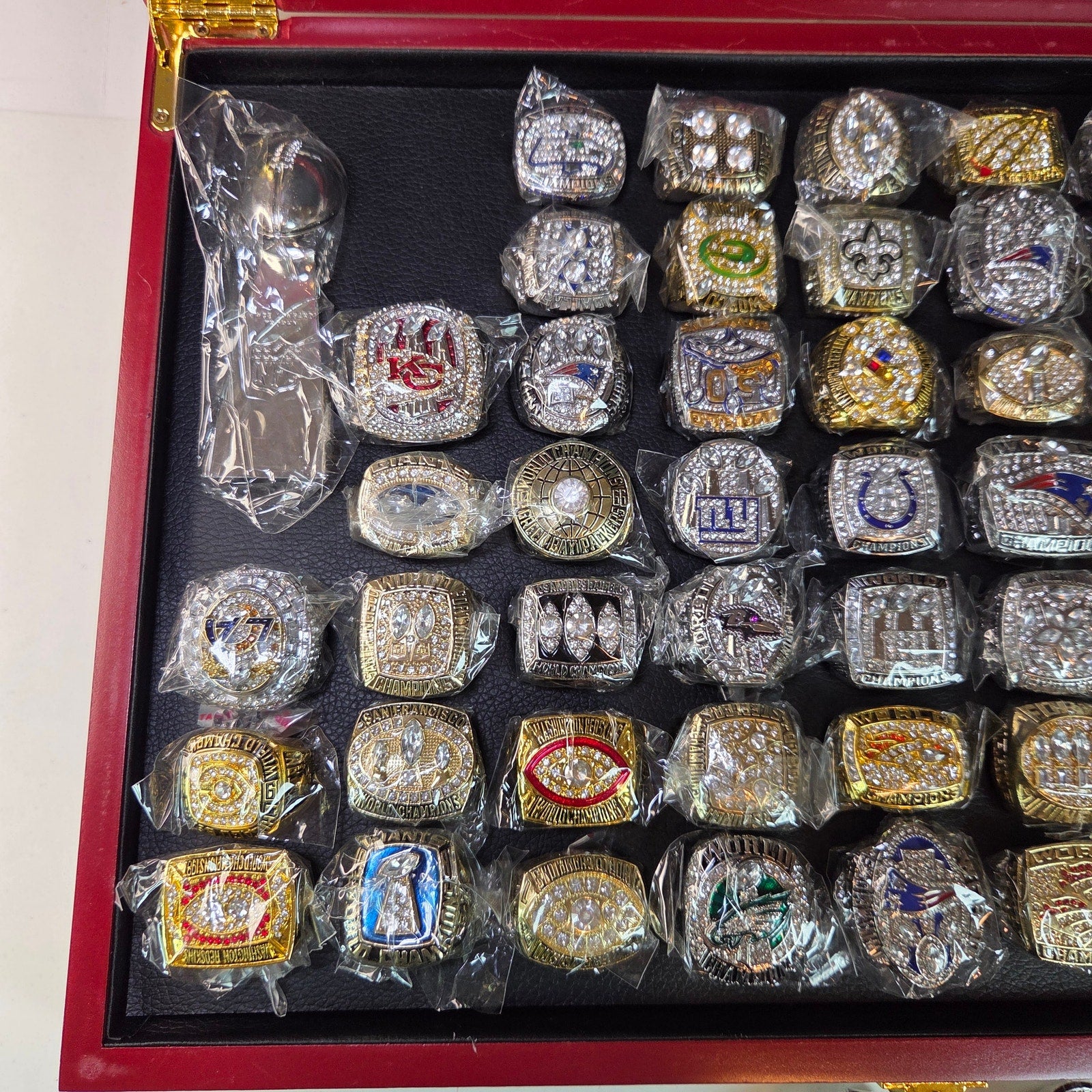 Complete NFL Super Bowl Replica Ring Set I–LIX w/ Case & Trophy Football