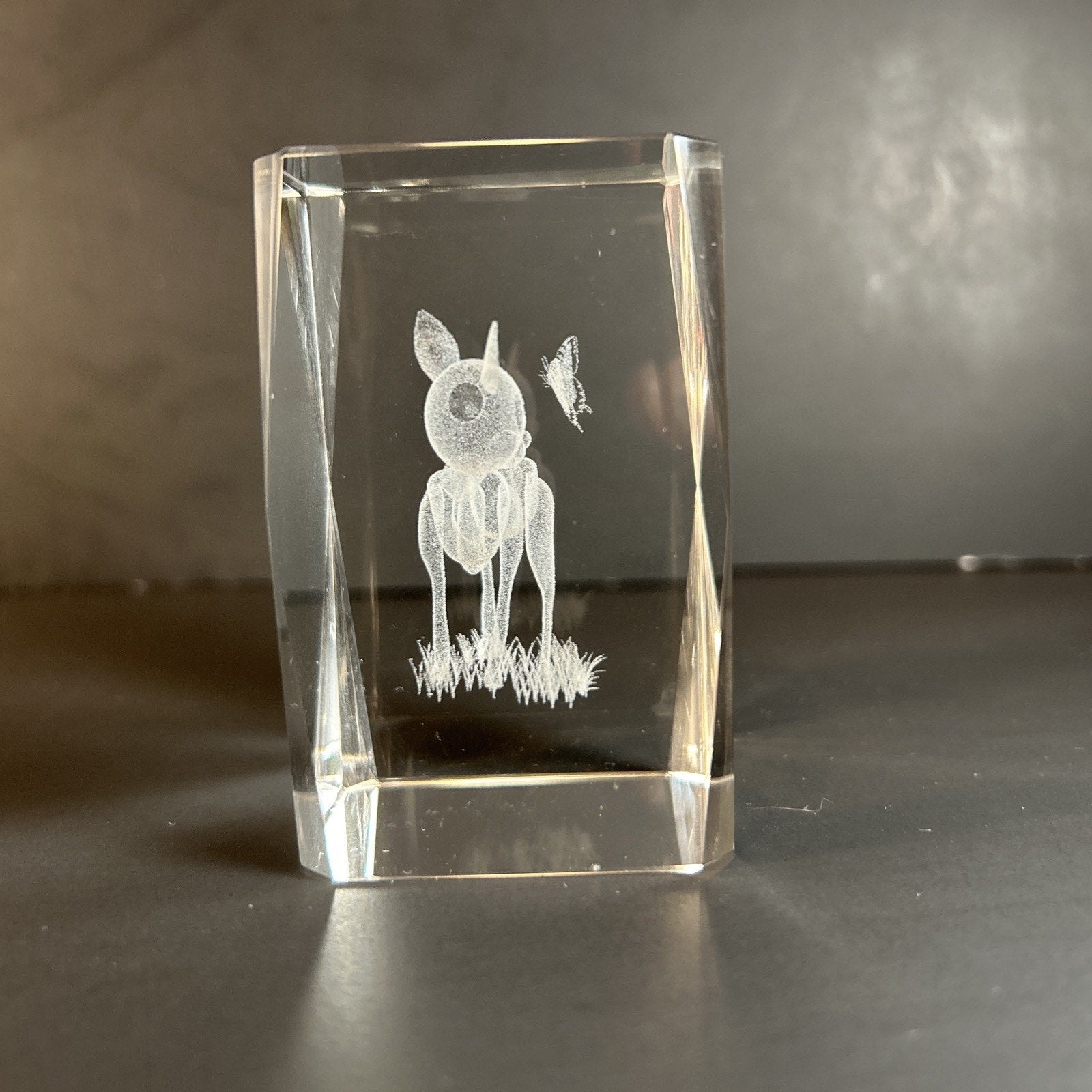 Bambi and a Butterly 3d Etched Disney Crystal Glass 3"x2" Paper Weight