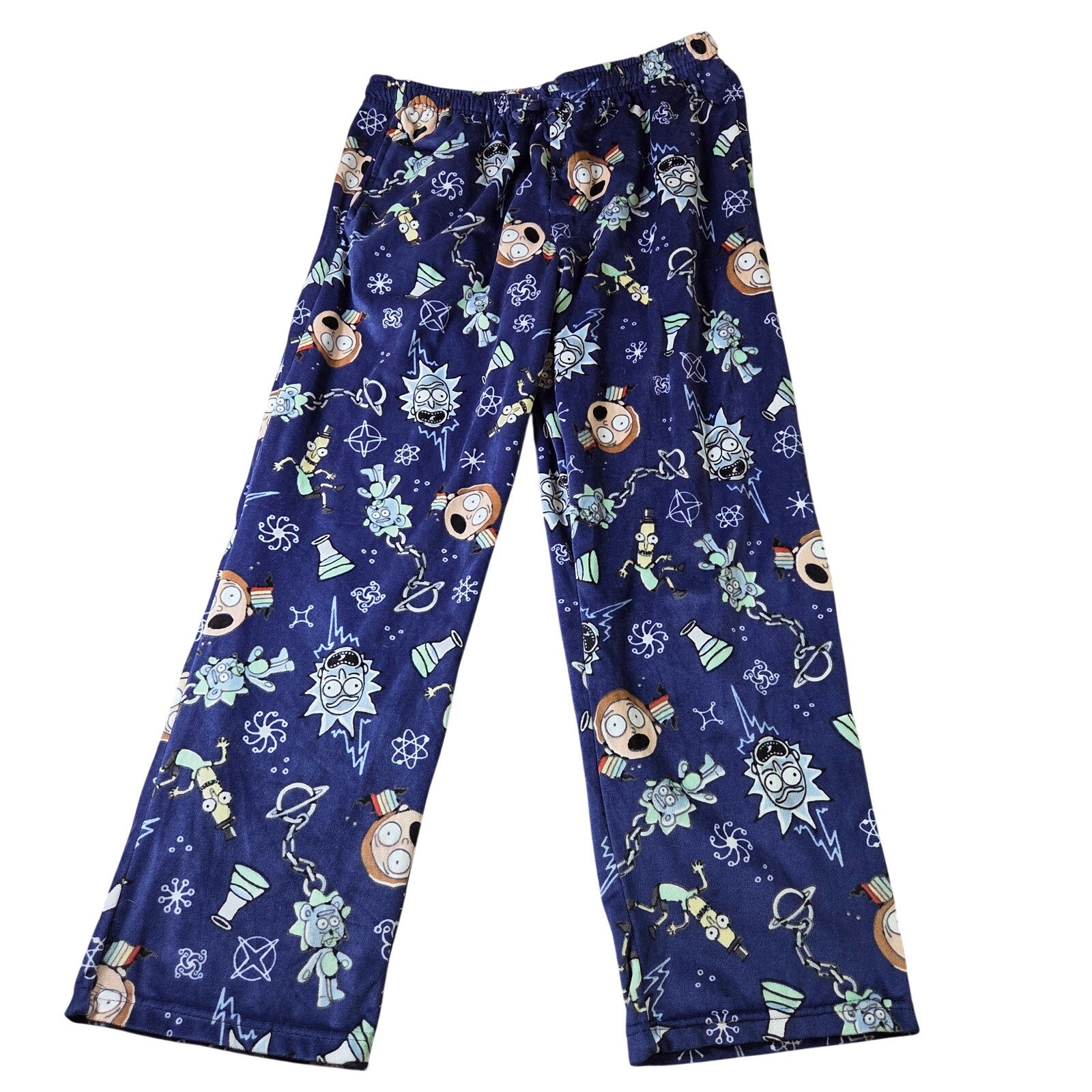 Rick and Morty Adult Swim Pajama Pants Mens L Blue Cartoon Lounge Sleep Pants