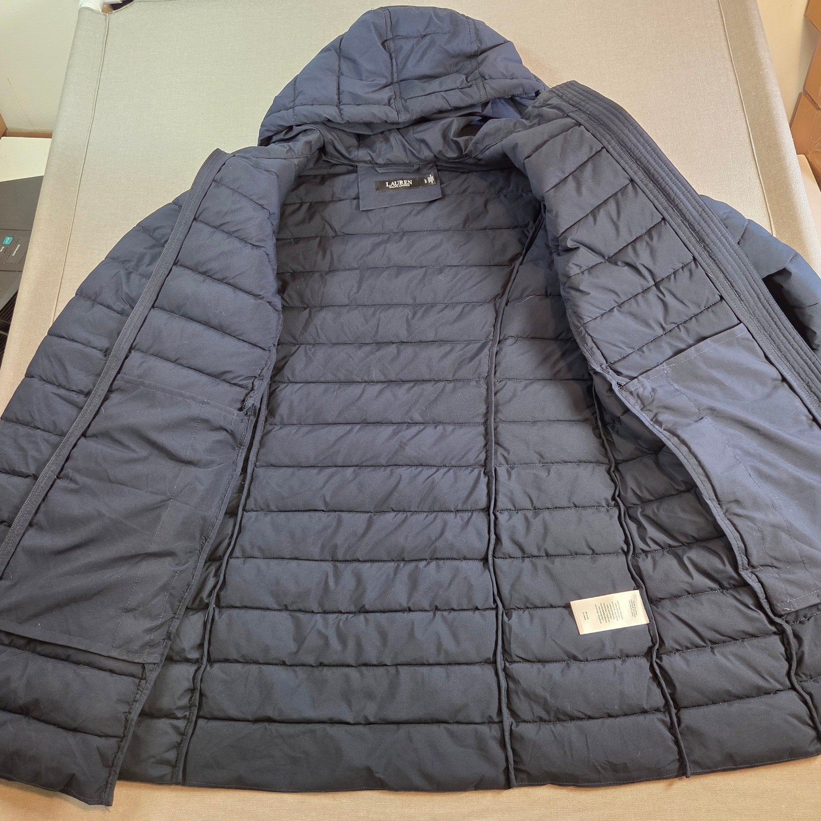 Lauren Ralph Lauren Women’s Long Hooded Puffer Coat Jacket Navy Size Large
