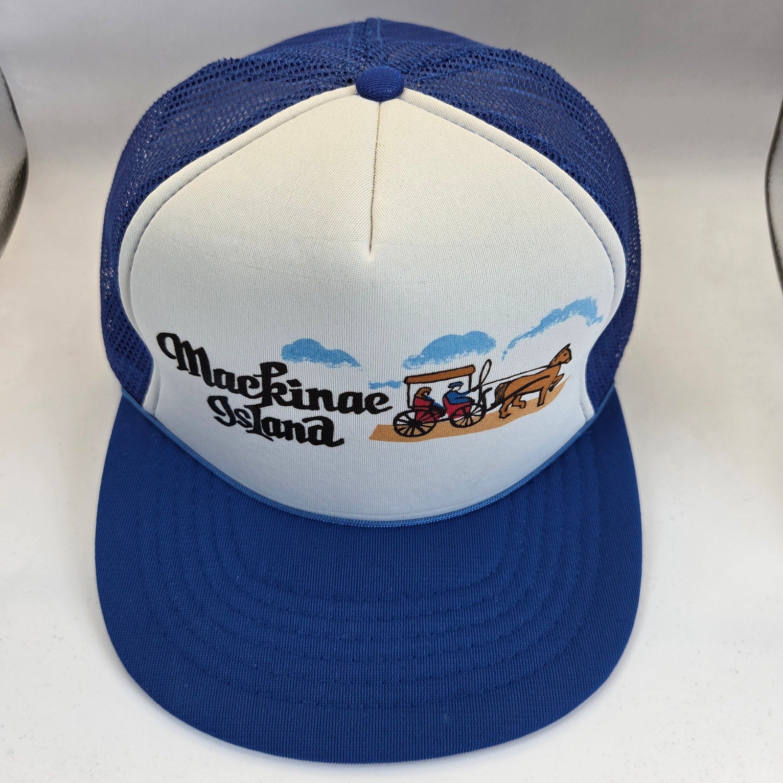 Vintage Mackinac Island MI Trucker Hat Foam Mesh Snapback Taiwan R.O.C. Blue