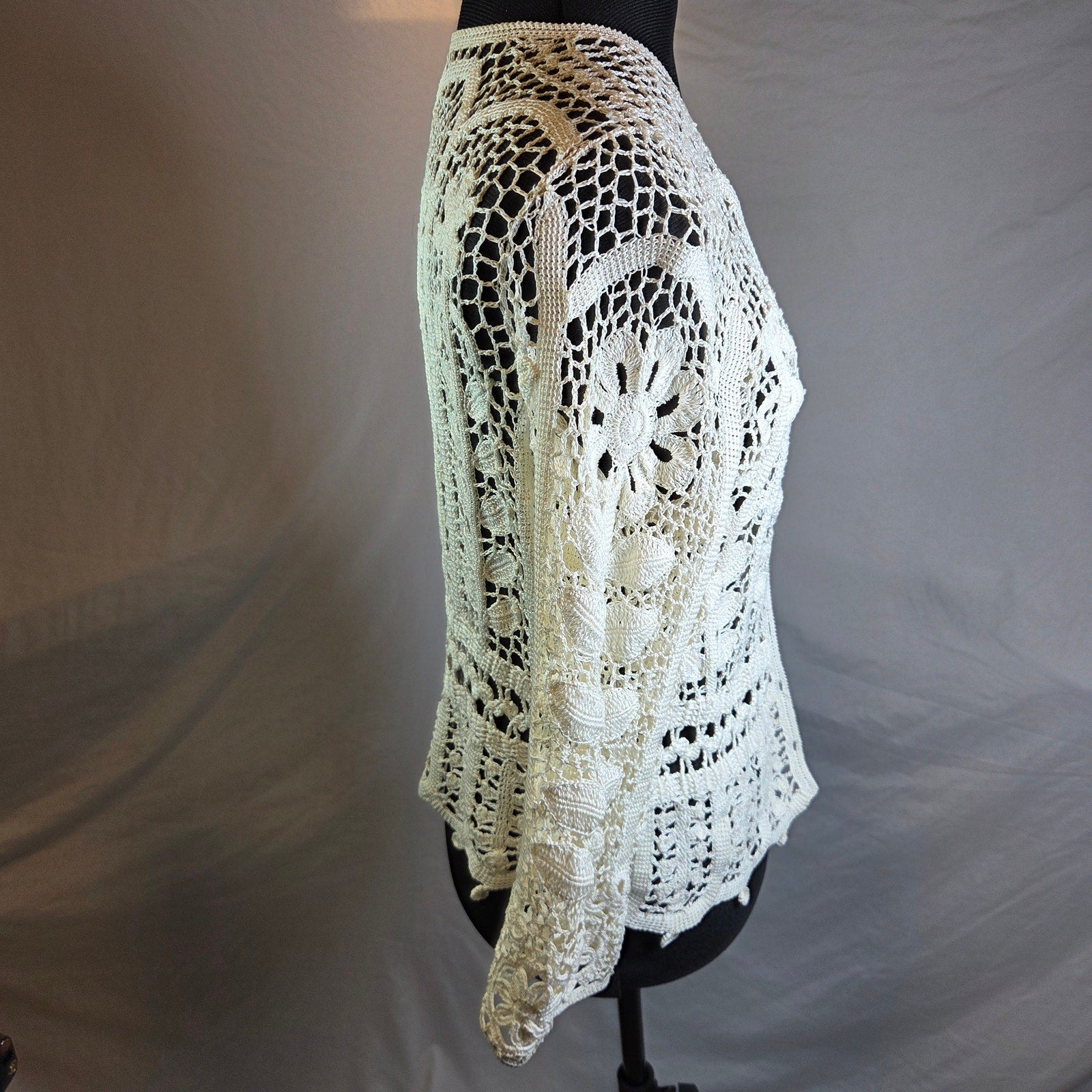 Unbranded Crochet Lace Cardigan Open Knit Floral Button Front Sweater