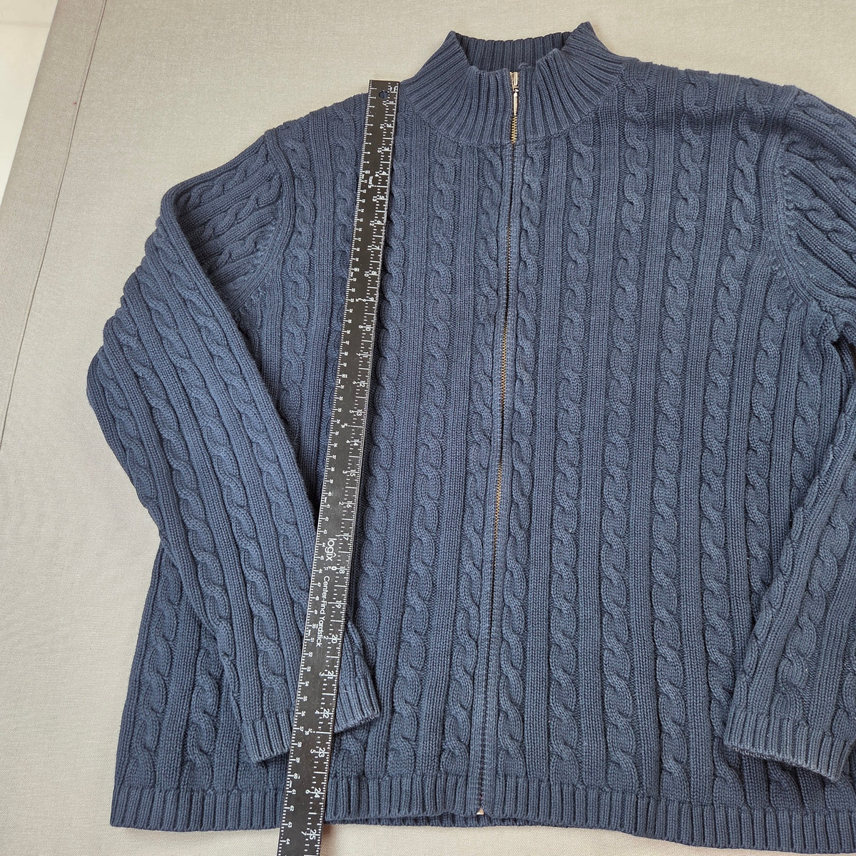 Vintage LL Bean Womens XL Cotton Cable Knit Full Zip Mock Neck Sweater Hong Kong