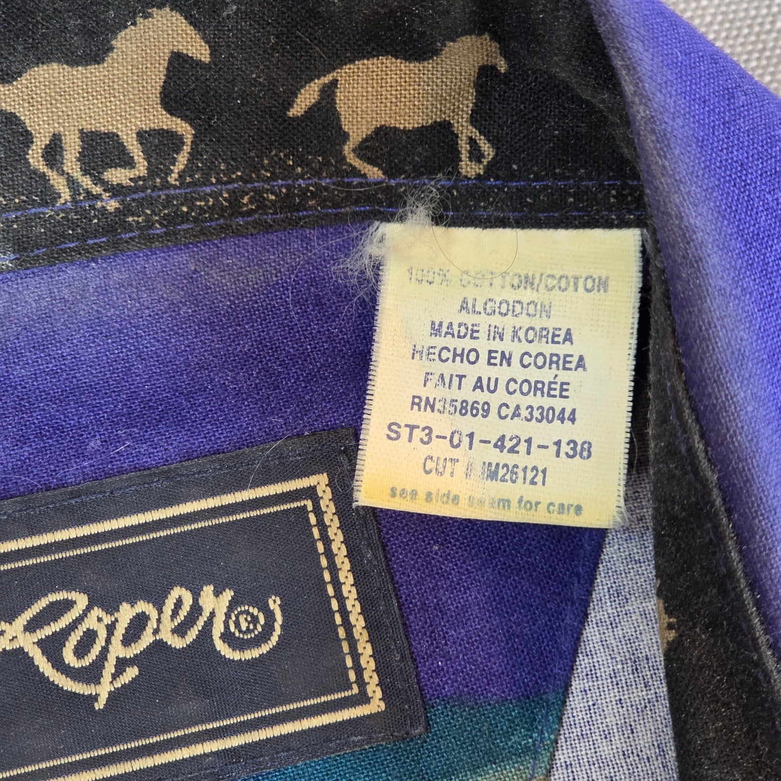 Vintage 90s Roper Western Shirt XL Horses Graphic Snap Button Made Korea