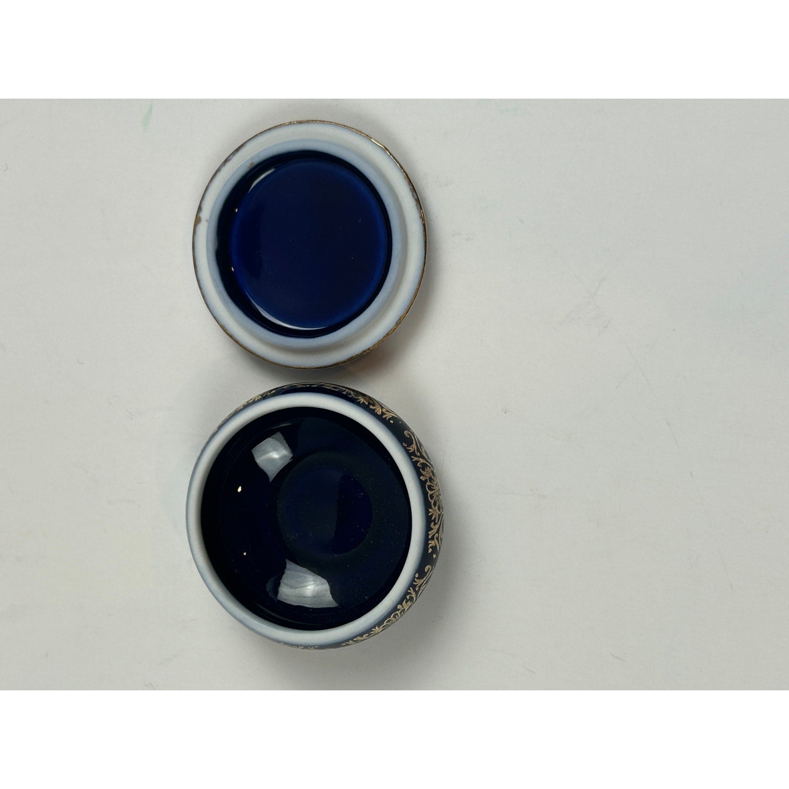 Limoges Castel Cobalt Blue Trinket Box Courting Couple 22K Gold France
