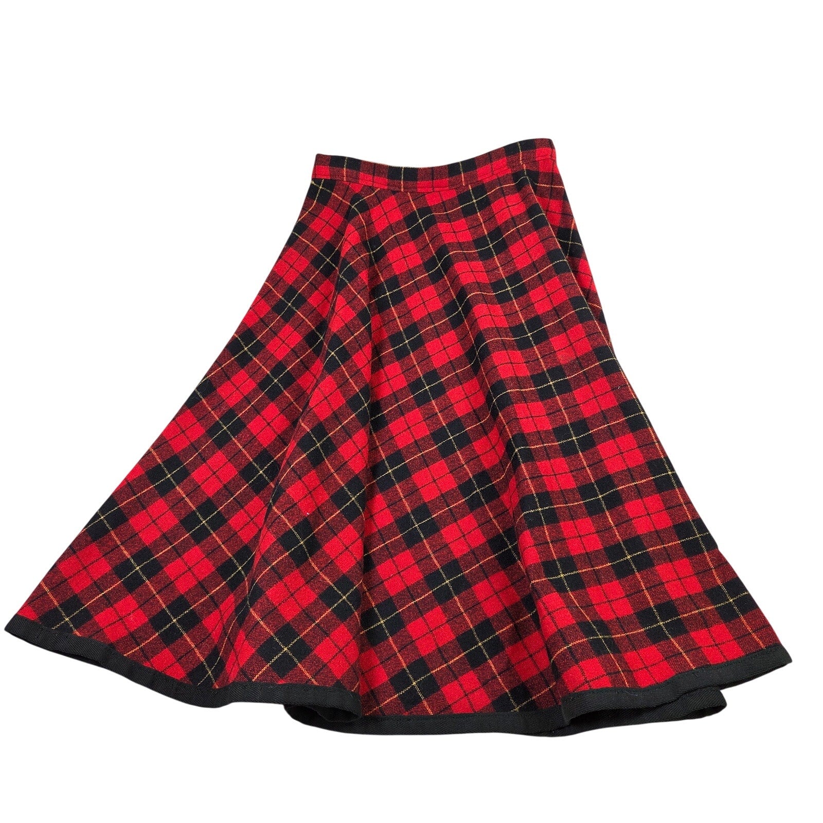Vintage Red Black Plaid Circle Skirt Tartan A Line Wool Blend 25 In Hook Closure