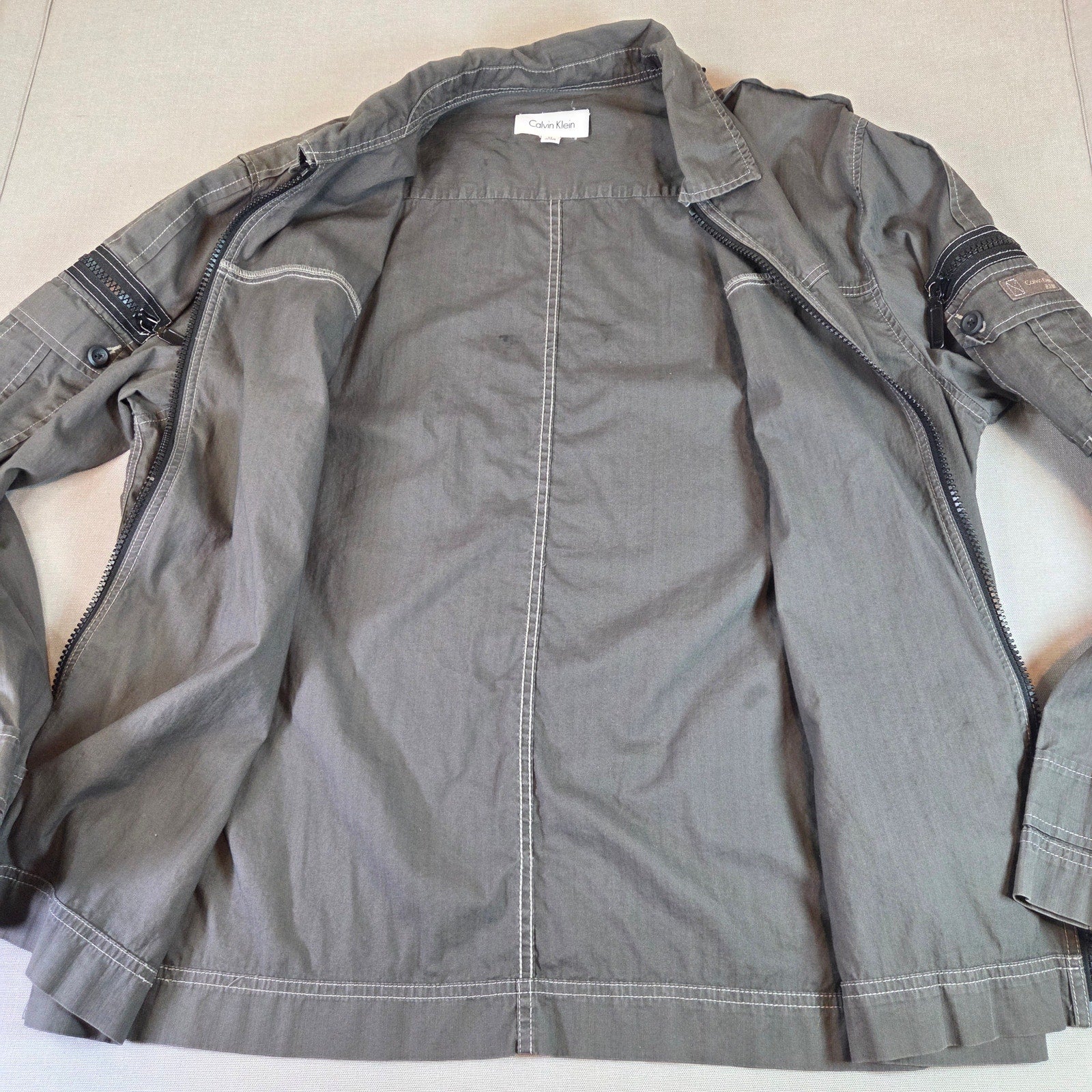 Calvin Klein Full Zip Cotton Jacket Men’s XL Green Lightweight Casual Outerwear