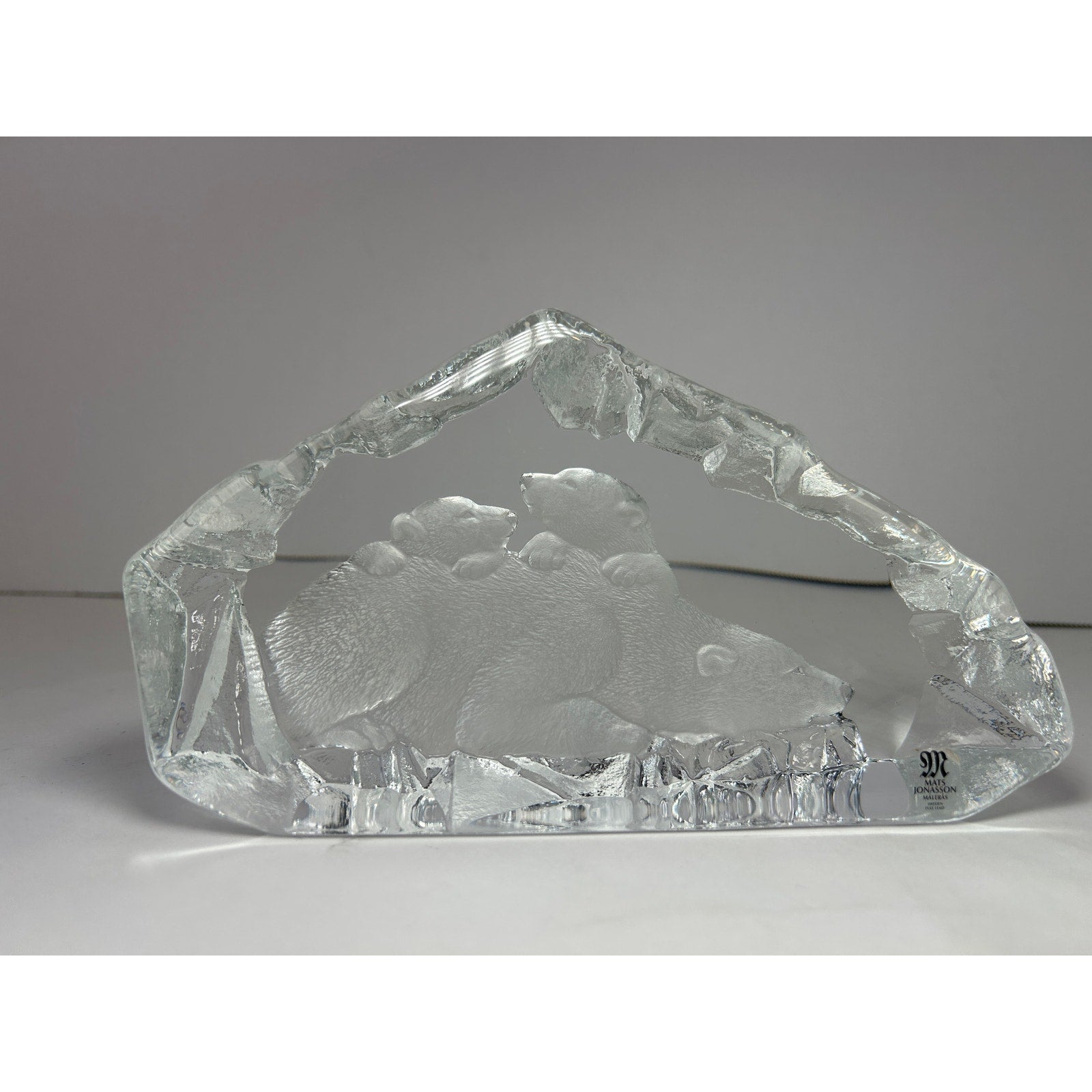 Mats Jonasson Maleras Polar Bear Family Lead Crystal Sculpture 2807 Signed