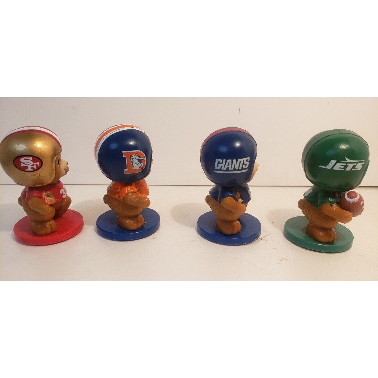 Russ Berrie NFL Bear Stamp Figures 49ers Broncos Giants Jets Vintage Lot 4