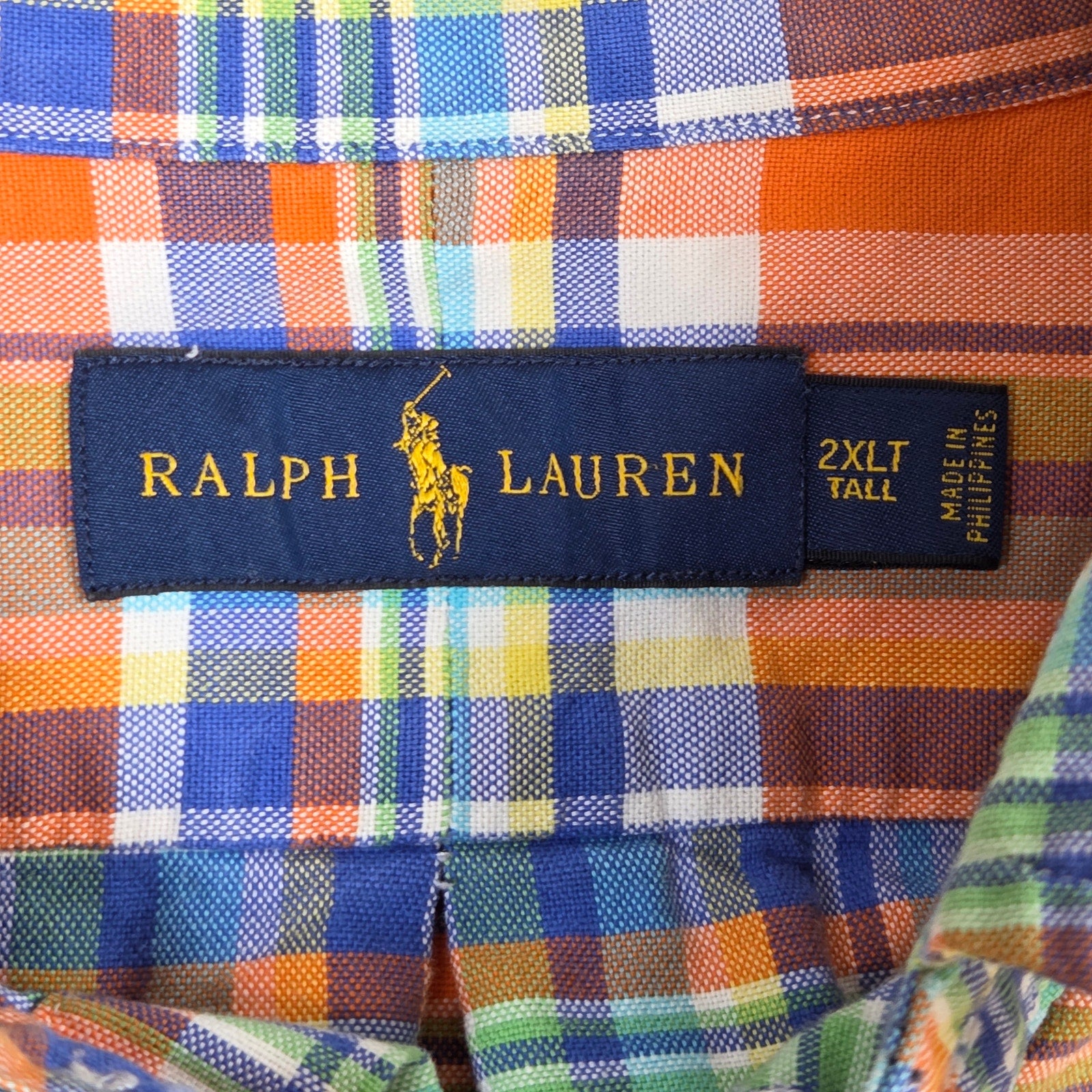 Ralph Lauren Plaid Button Down Shirt Men 2XLT Orange Cotton Long Sleeve
