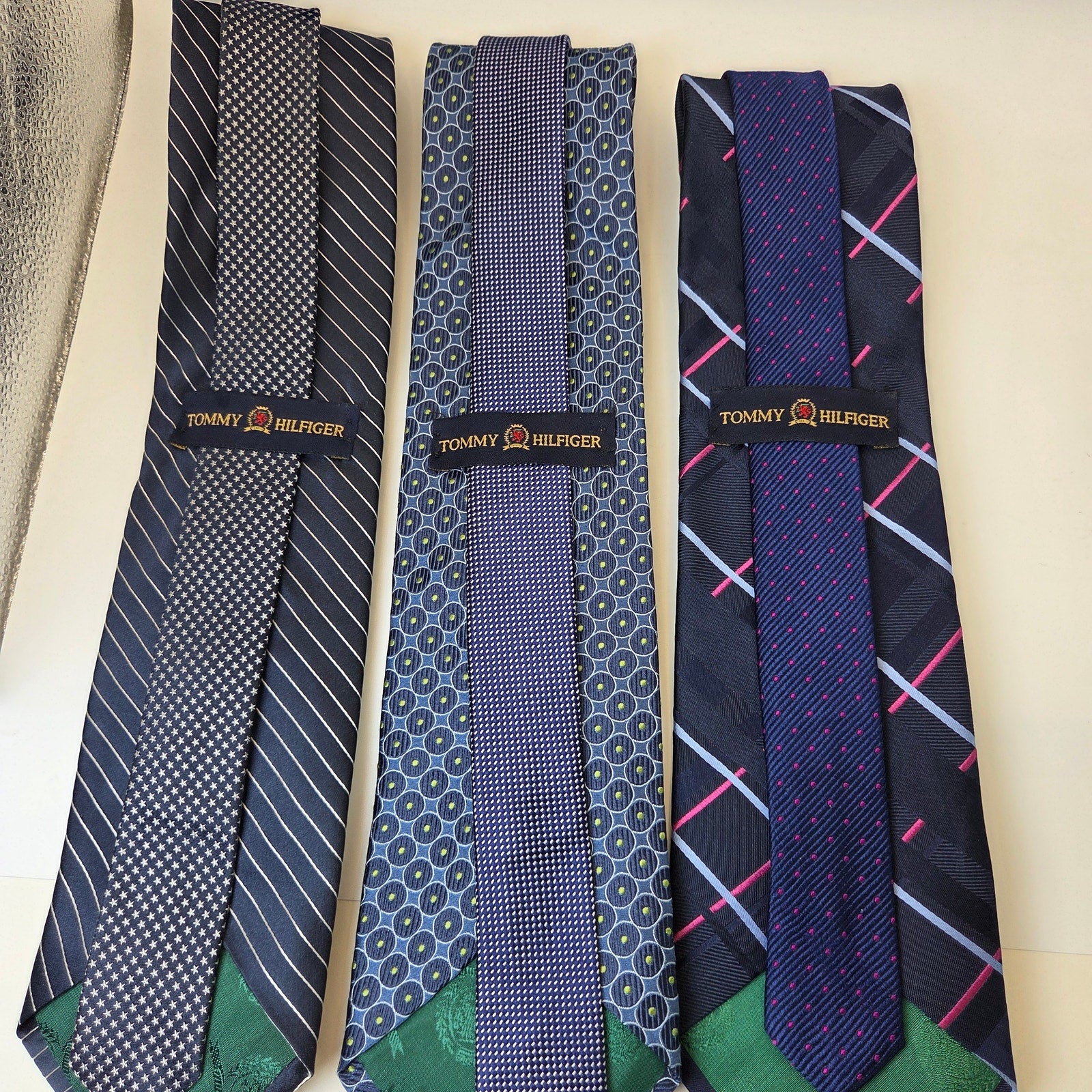 Tommy Hilfiger Silk Tie Lot 3 Navy Blue USA 3.75” Classic Width Contrast Tips
