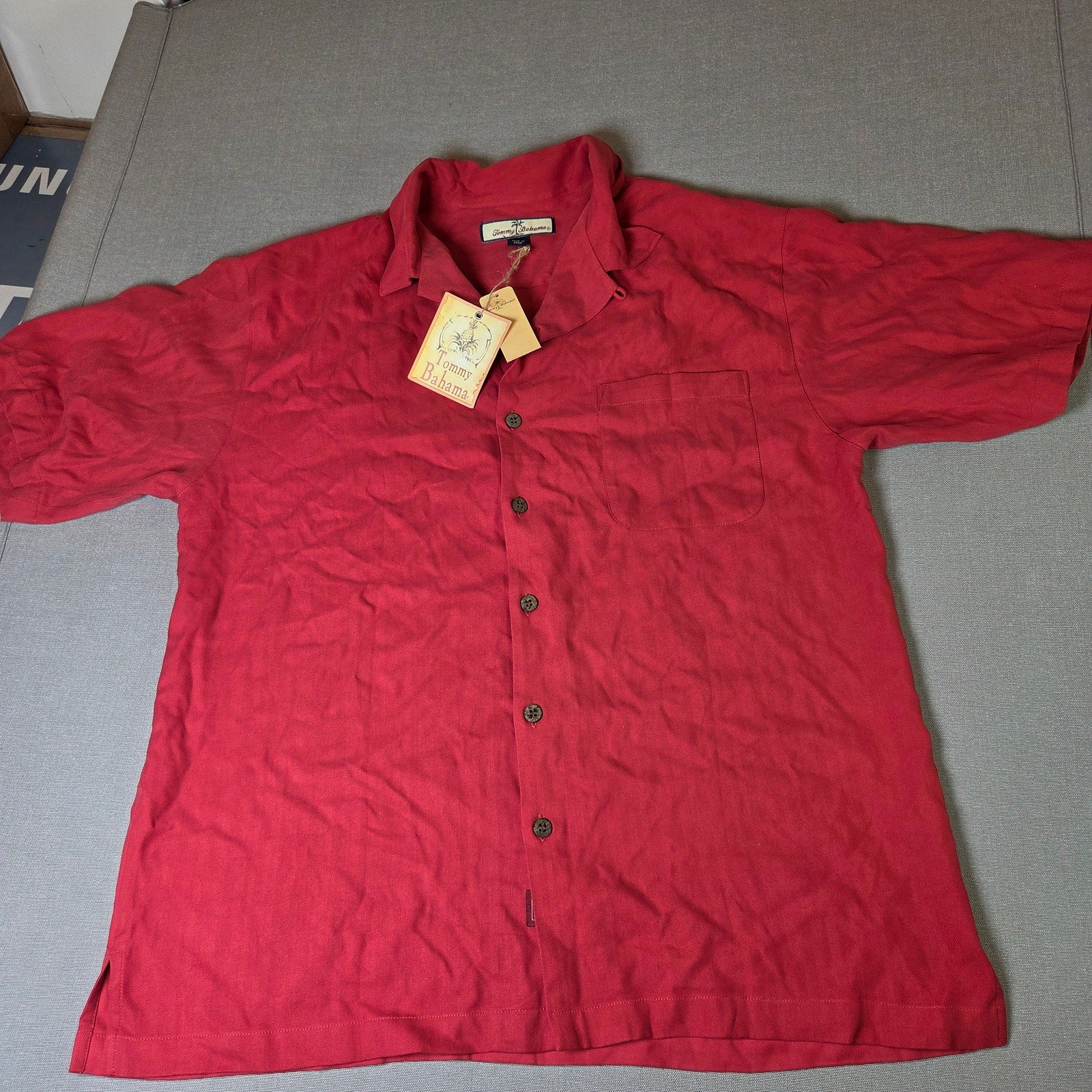 Tommy Bahama Poker Pirate Silk Shirt Red Short Sleeve Button Up Size L