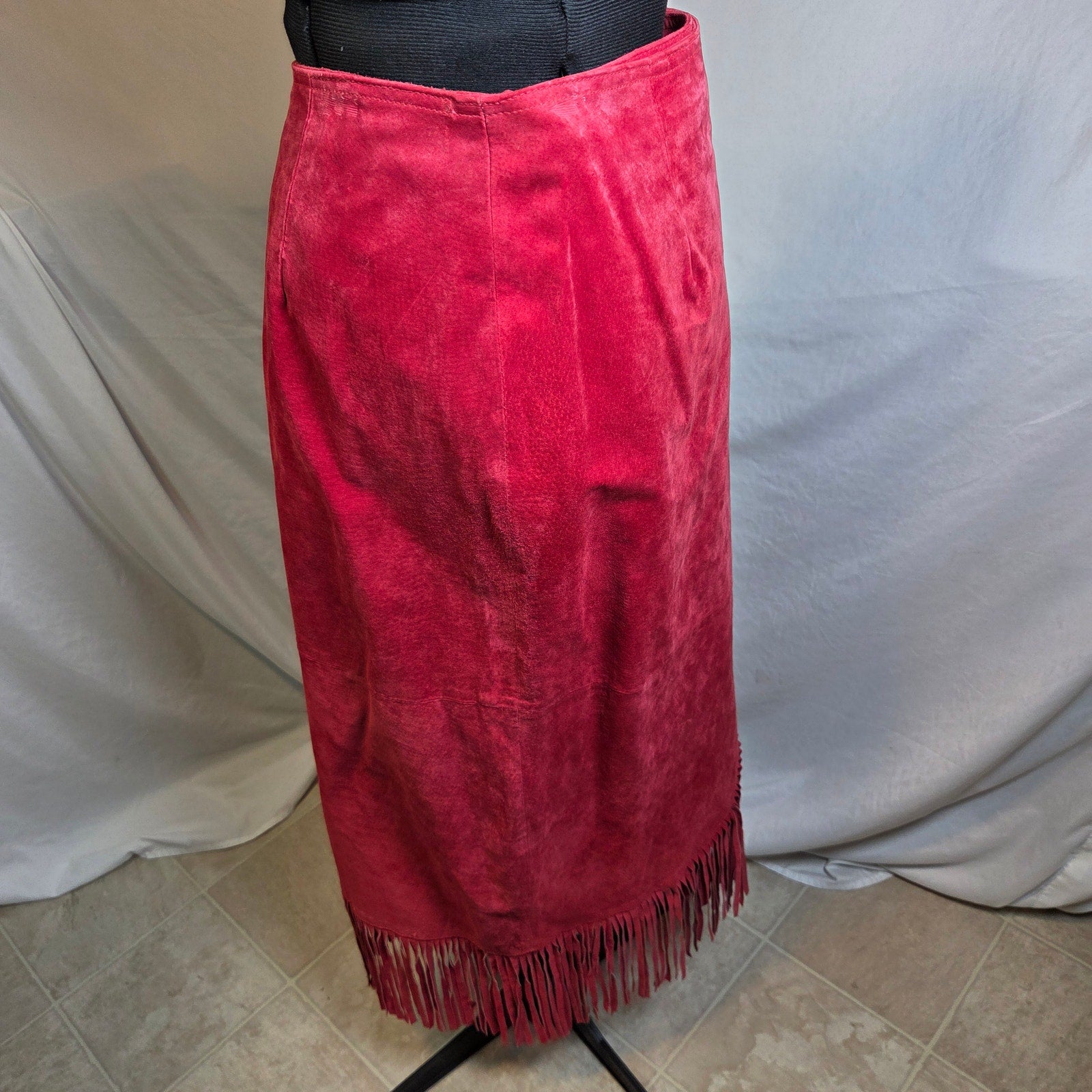 Newport News Red Leather Fringe Wrap Skirt Western Boho Women Size 14