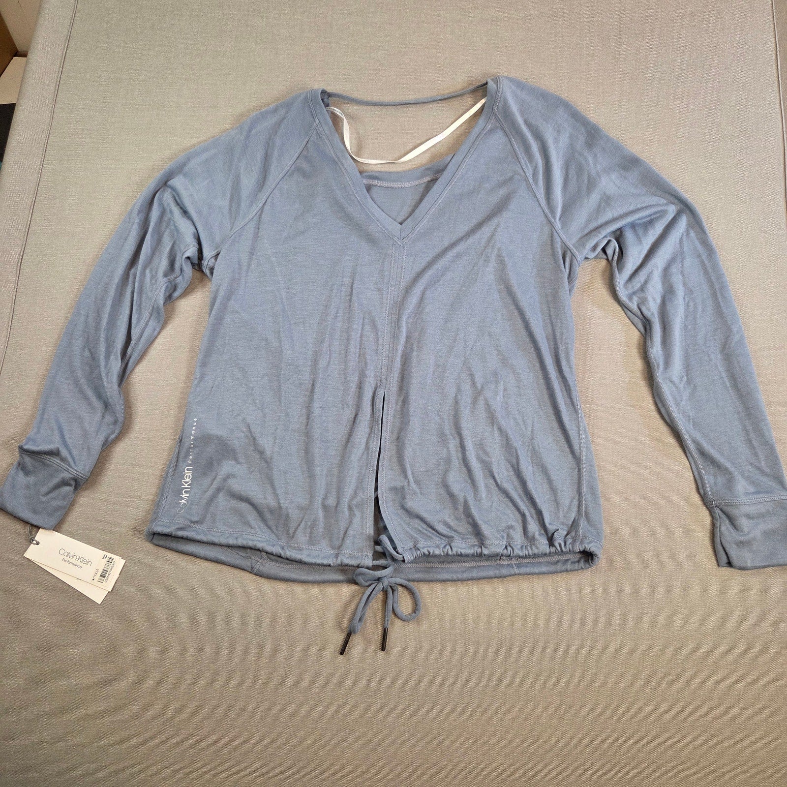 Calvin Klein Performance Long Sleeve Drawstring Top Blue XS NWT
