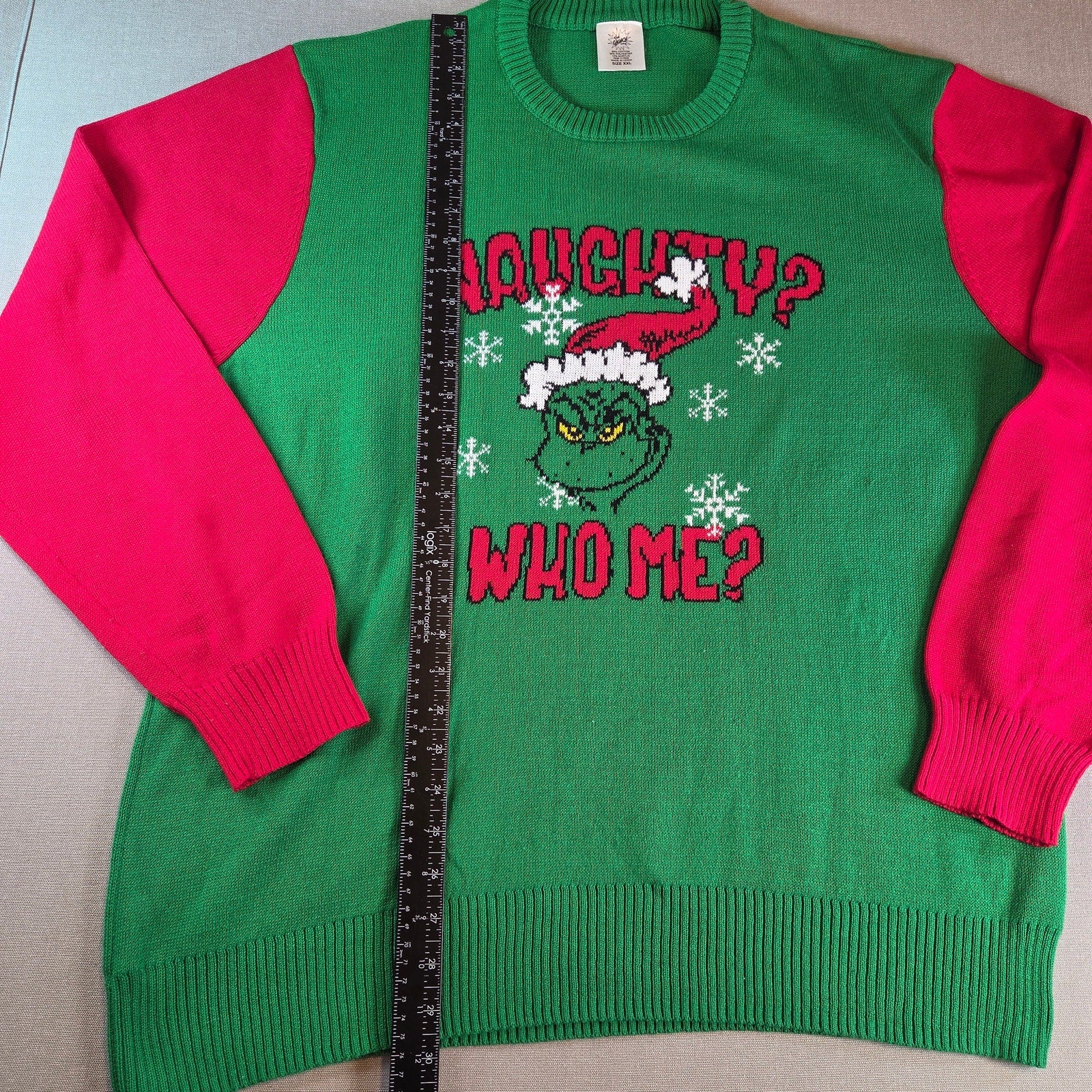 Ugly Christmas Sweater The Grinch Naughty Who Me Men’s XXL Green Red Holiday