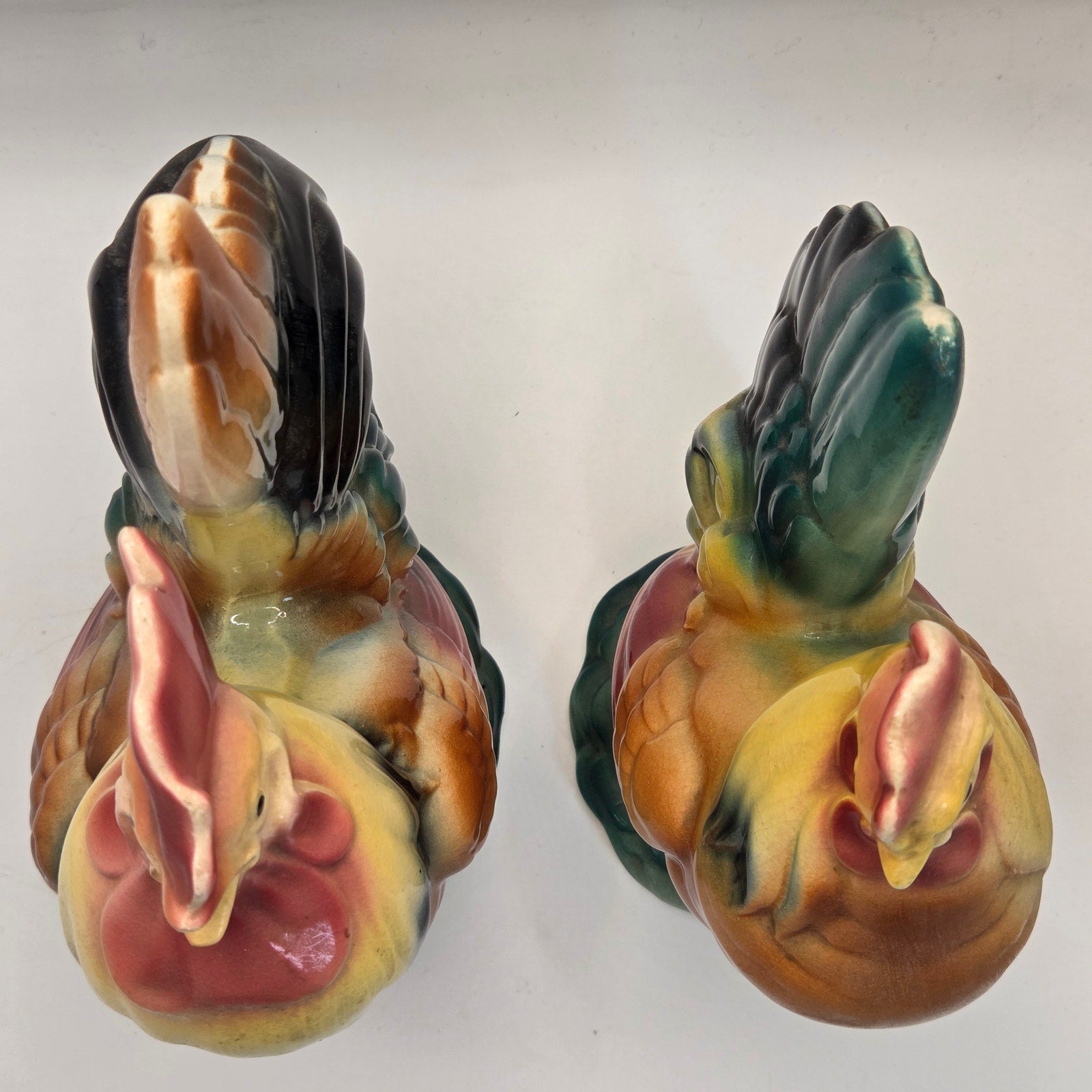 Vintage Royal Copley Rooster & Hen Figurine Pair 1950s Ceramic Statues