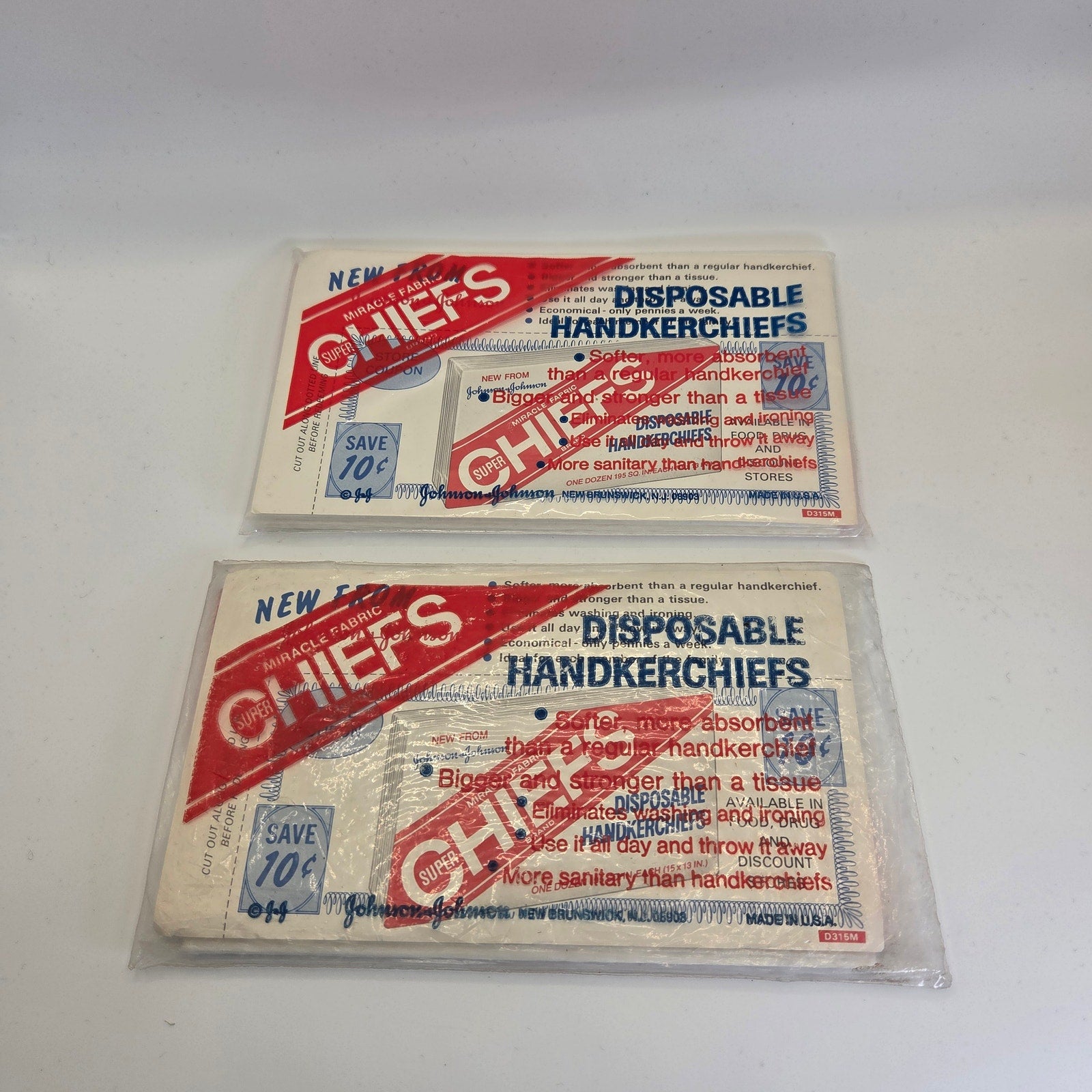 Vintage Chiefs Disposable Handkerchiefs Lot of 2 Johnson & Johnson NOS USA
