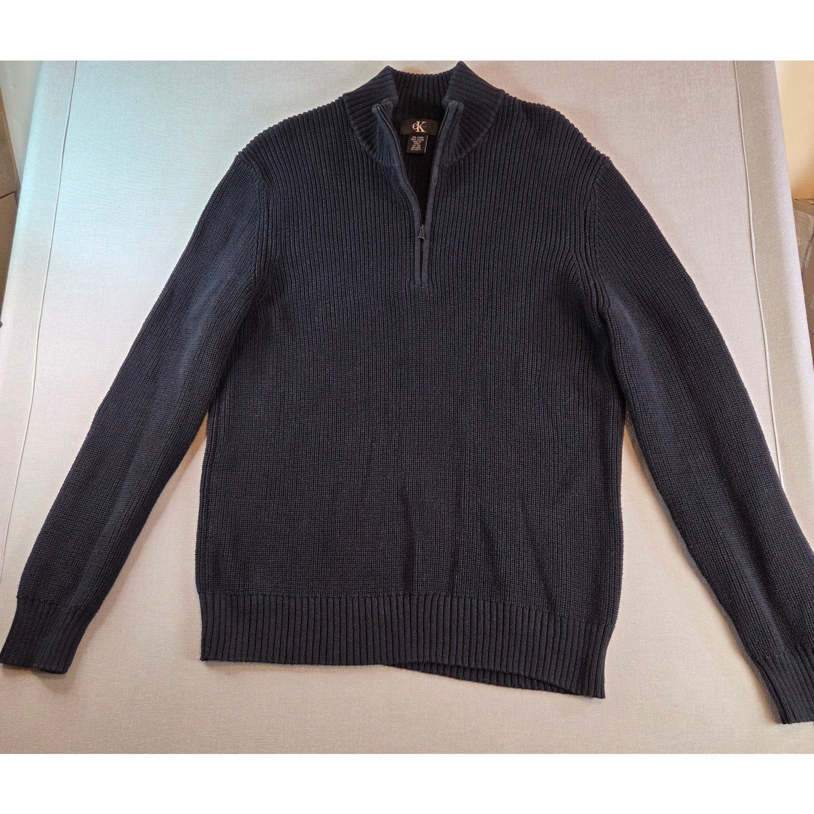 Calvin Klein Navy 1/4 Zip Cotton Sweater Men’s XL (Fits Like Large)