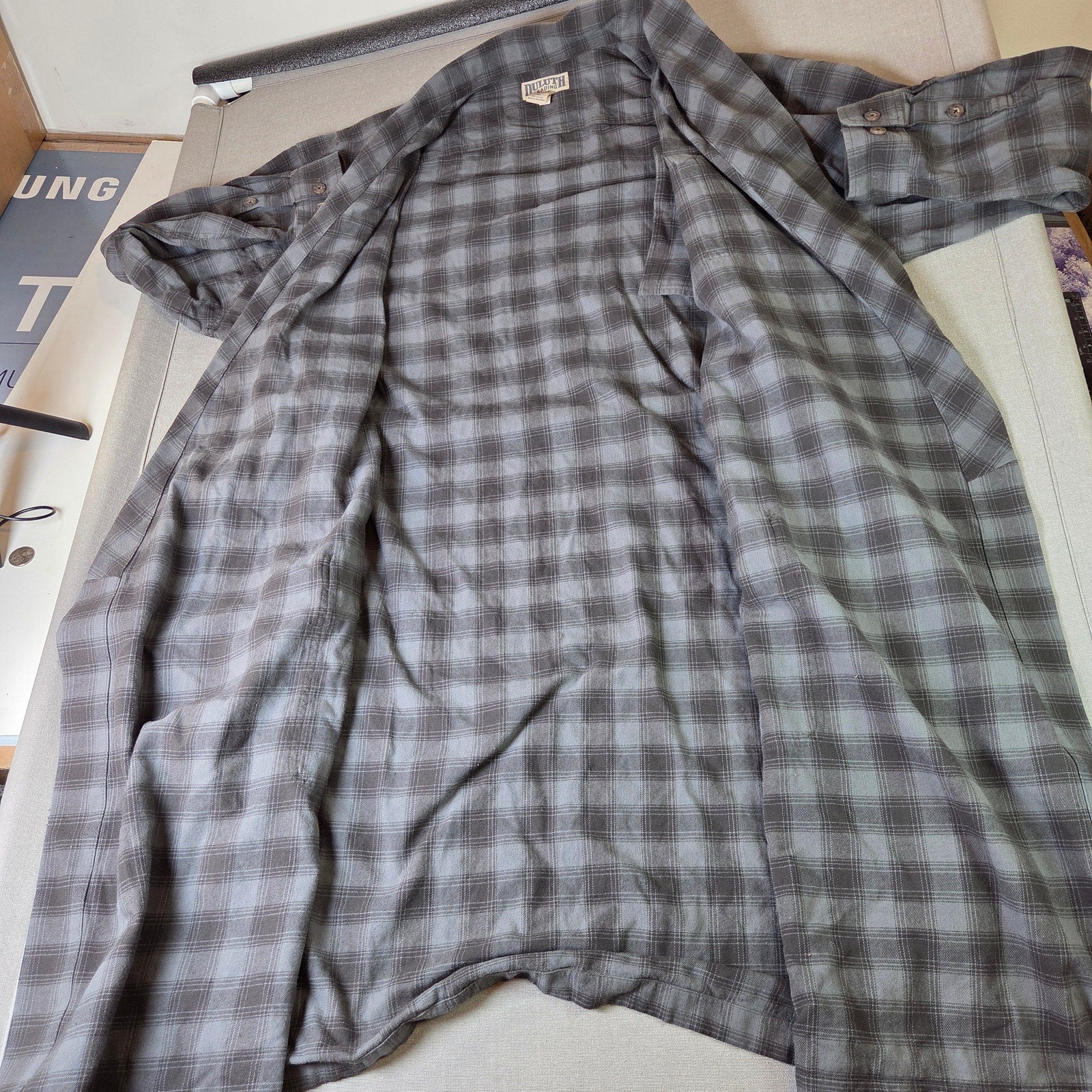 Duluth Trading Co Plaid Flannel Robe XL 100% Cotton Gray Belted