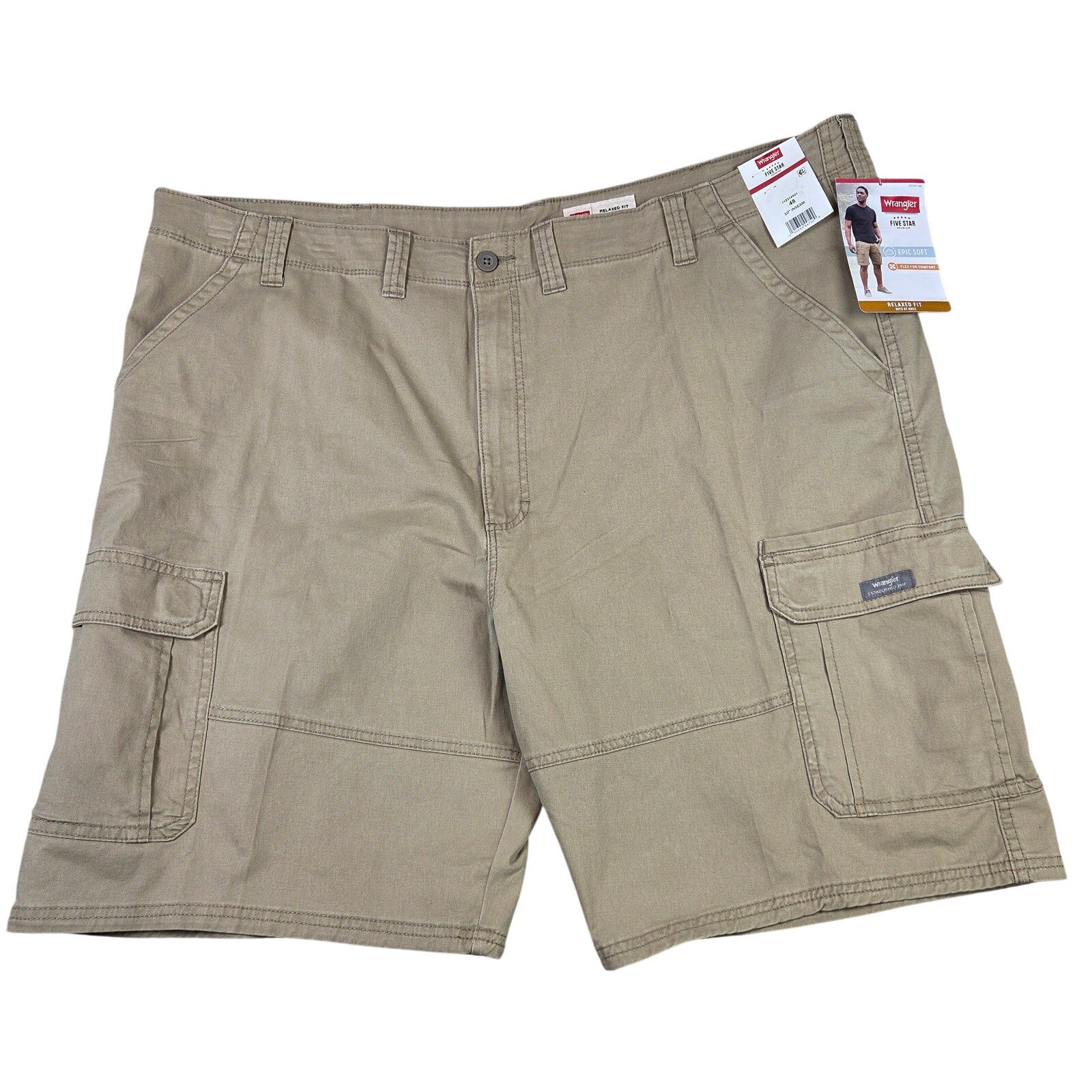 Wrangler Five Star Premium Relaxed Fit Cargo Shorts Khaki 48x10 NWT New