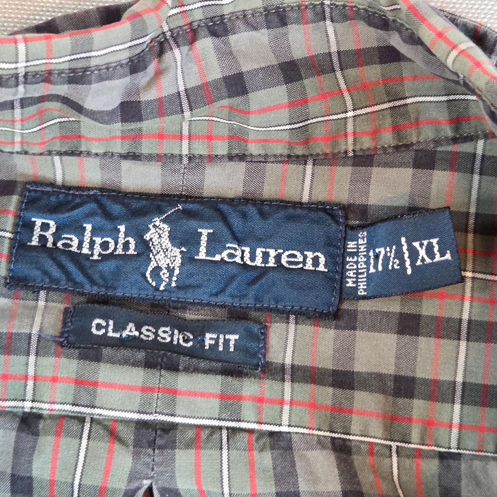 Ralph Lauren Classic Fit Plaid Button Down Shirt XL 17½ Cotton Long Sleeve