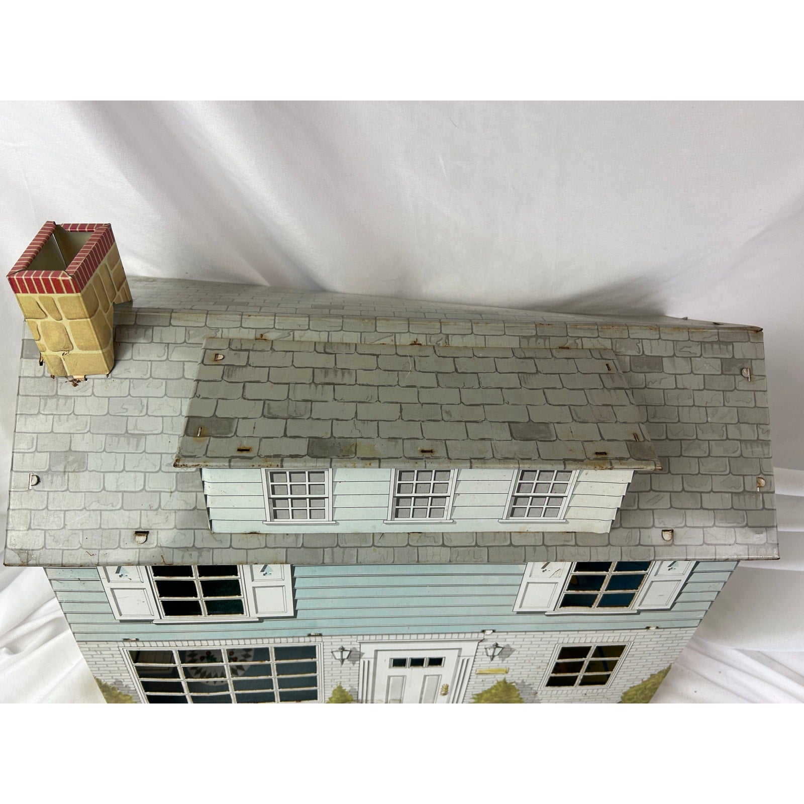 Vintage Marx Tin Litho Two Story Colonial Dollhouse Metal 1950s