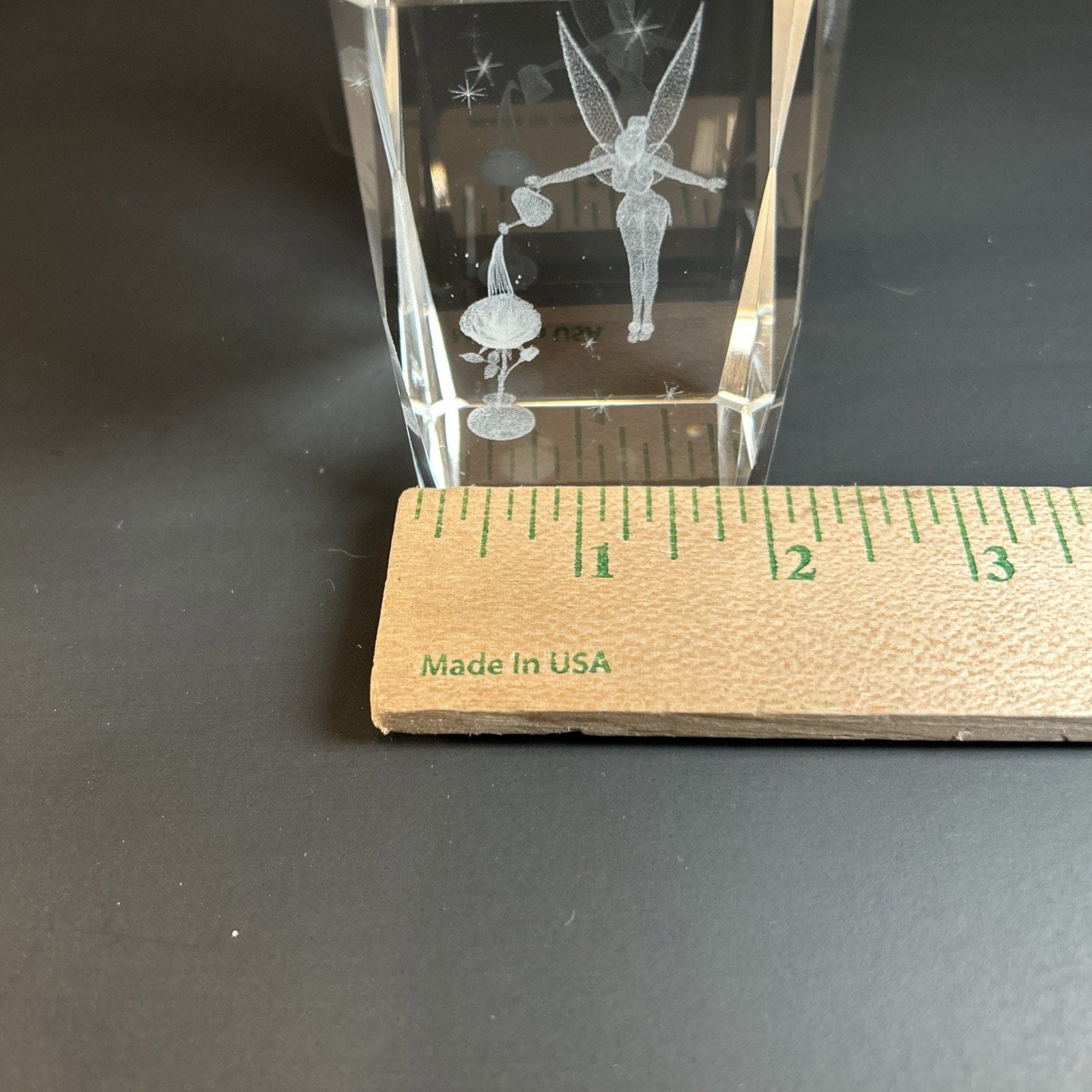 Tinker Bell Watering a Flower 3d Etched Disney Crystal Glass 3"x2" Paper Weight