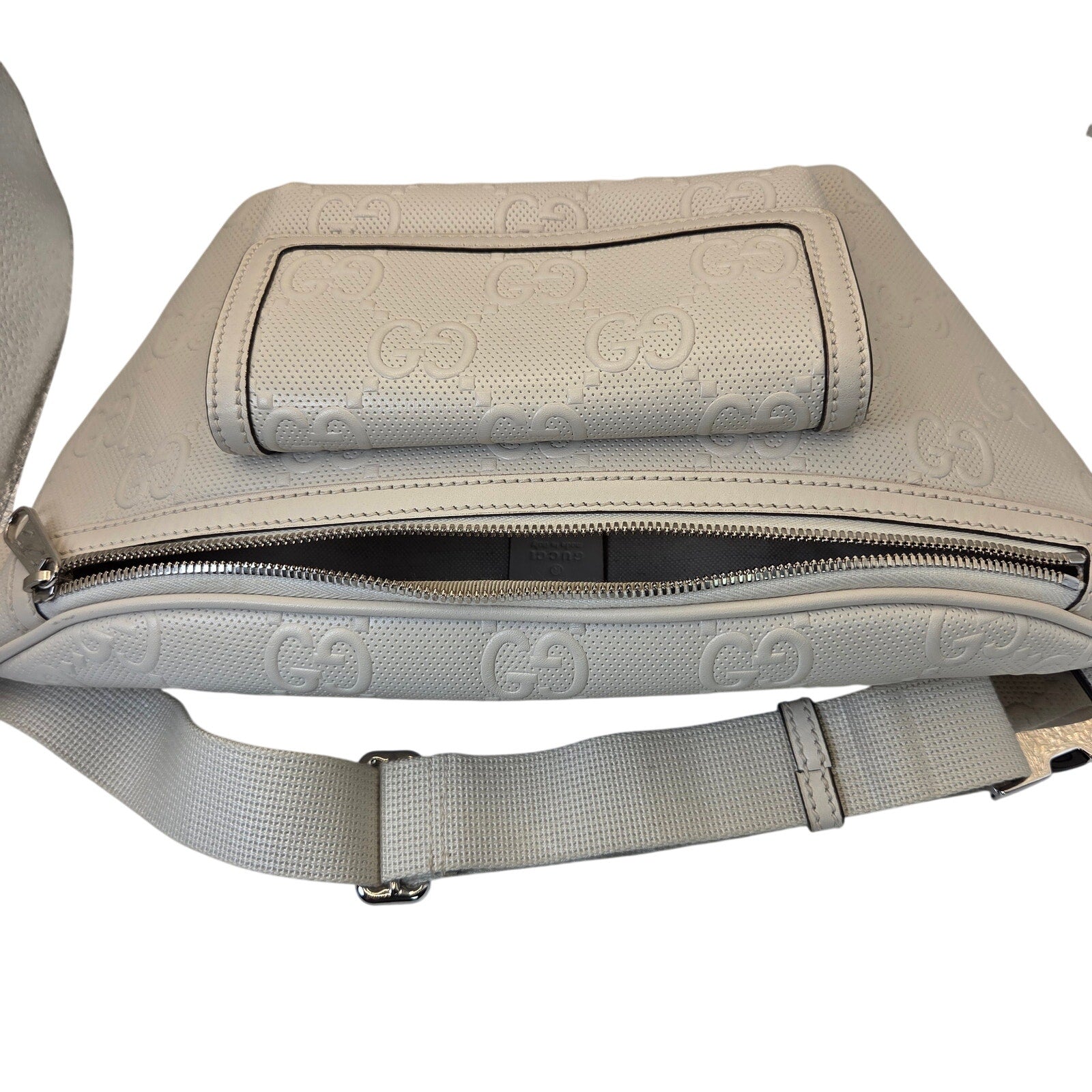 Gucci Perforated Guccissima Leather Belt Bag / Waist Bag Ivory Off-White