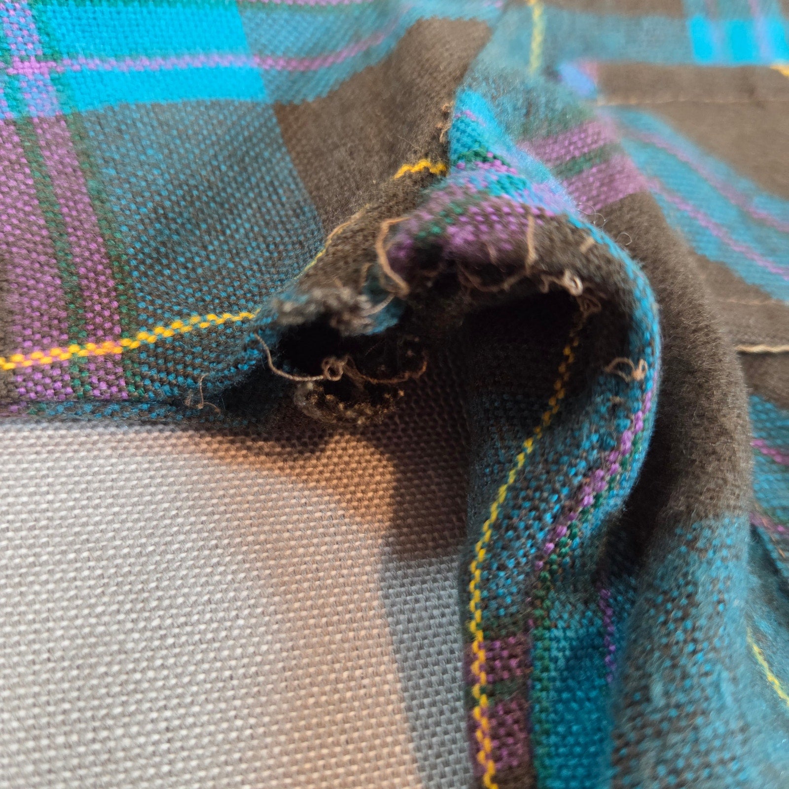 Vintage 70s Gordon Pine Scott Sears Flannel Shirt Brown Blue Plaid Small