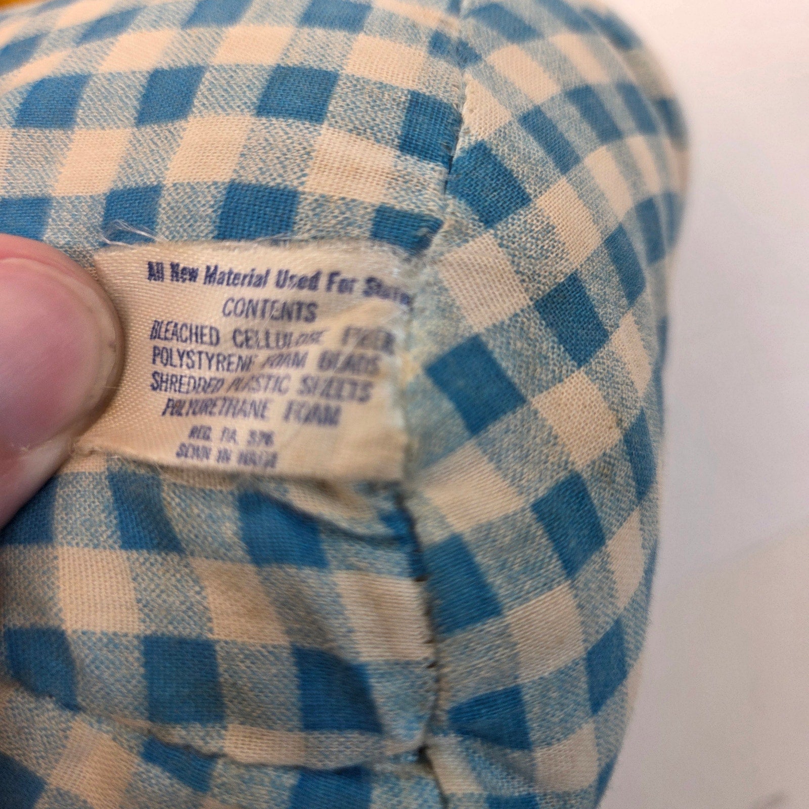 Vintage 1980s Plush Chick Yellow Stuffed Animal in Blue Gingham Romper Haiti