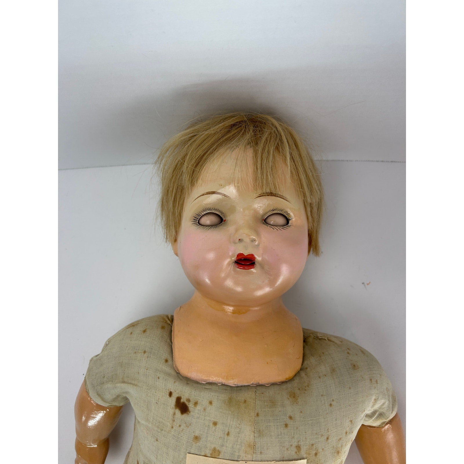 Unmarked 29" Composition Baby Doll c.1915–20s, Sleep Eyes, Human Hair Wig