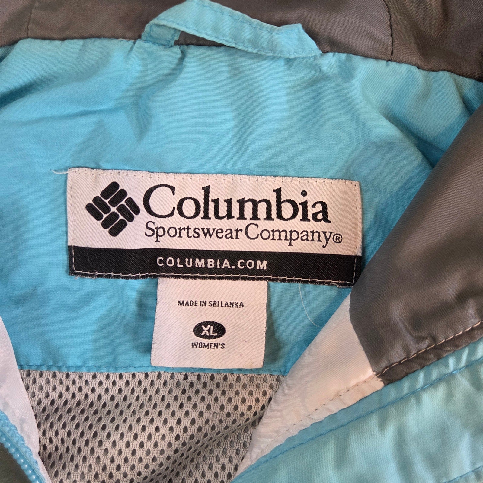 Columbia Women’s XL Blue Gray Hooded Windbreaker Jacket Lightweight Nylon