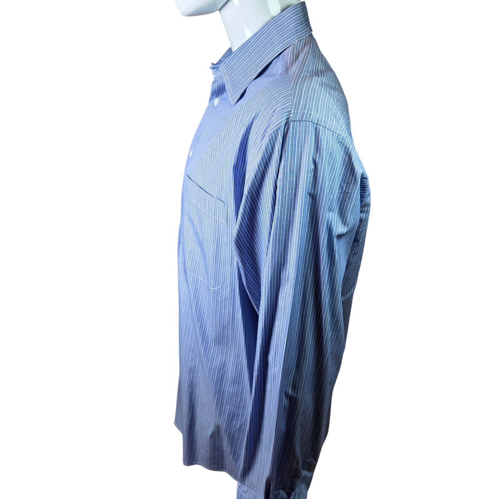 Giorgio Armani Le Collezioni Blue Stripe French Cuff Dress Shirt 17 34/35