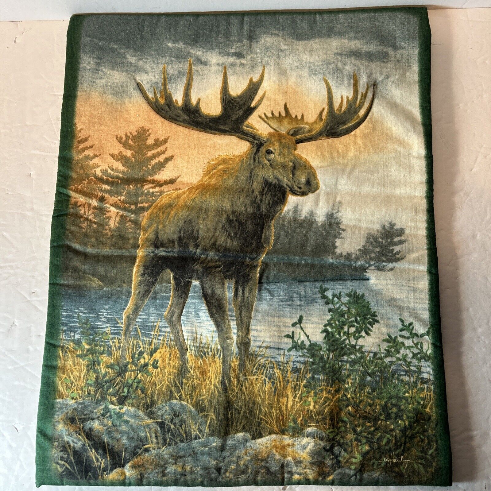Joe Hautman Moose Wildlife Cotton Quilt Tapestry Wall Hanging 16"x13"