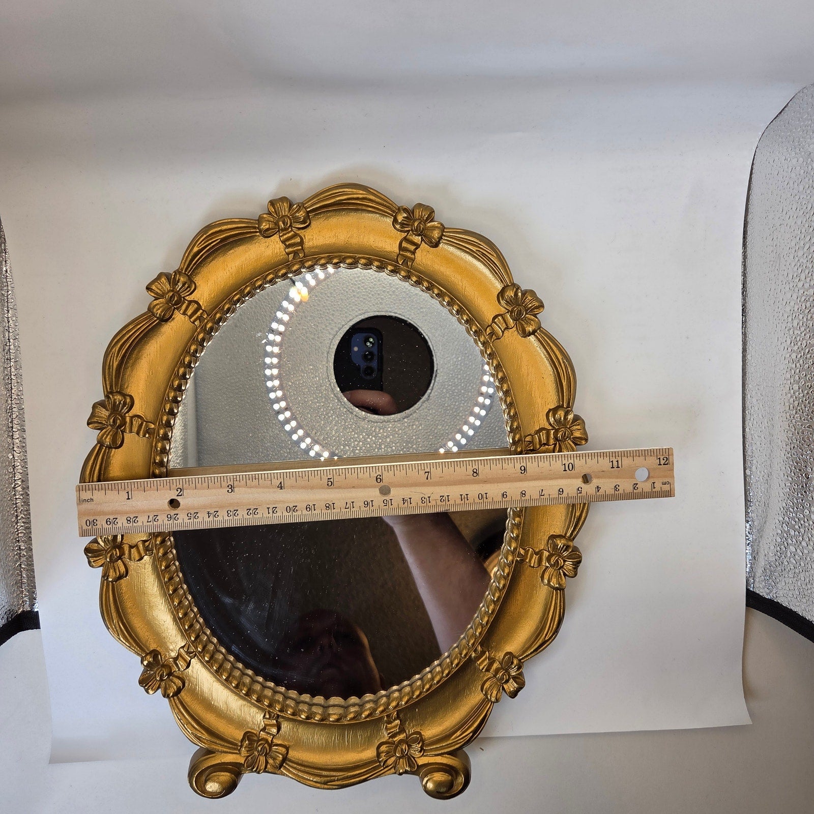 Syroco 1943 Gold Oval Bow Ribbon Vanity Table Mirror USA Wall Hanging VTG MCM