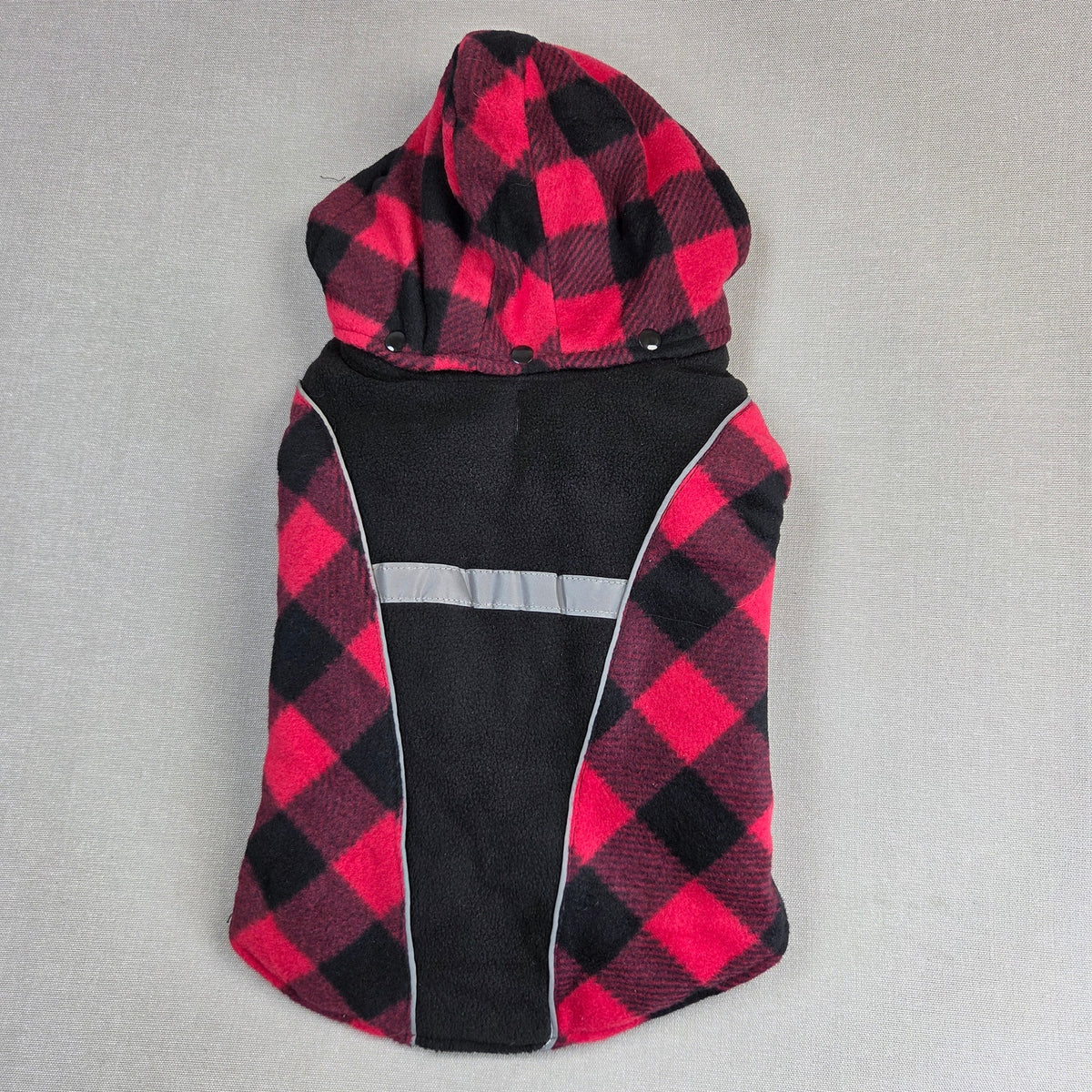 Koeson Dog Winter Coat Medium Red Black Buffalo Plaid Reflective Hooded Jacket