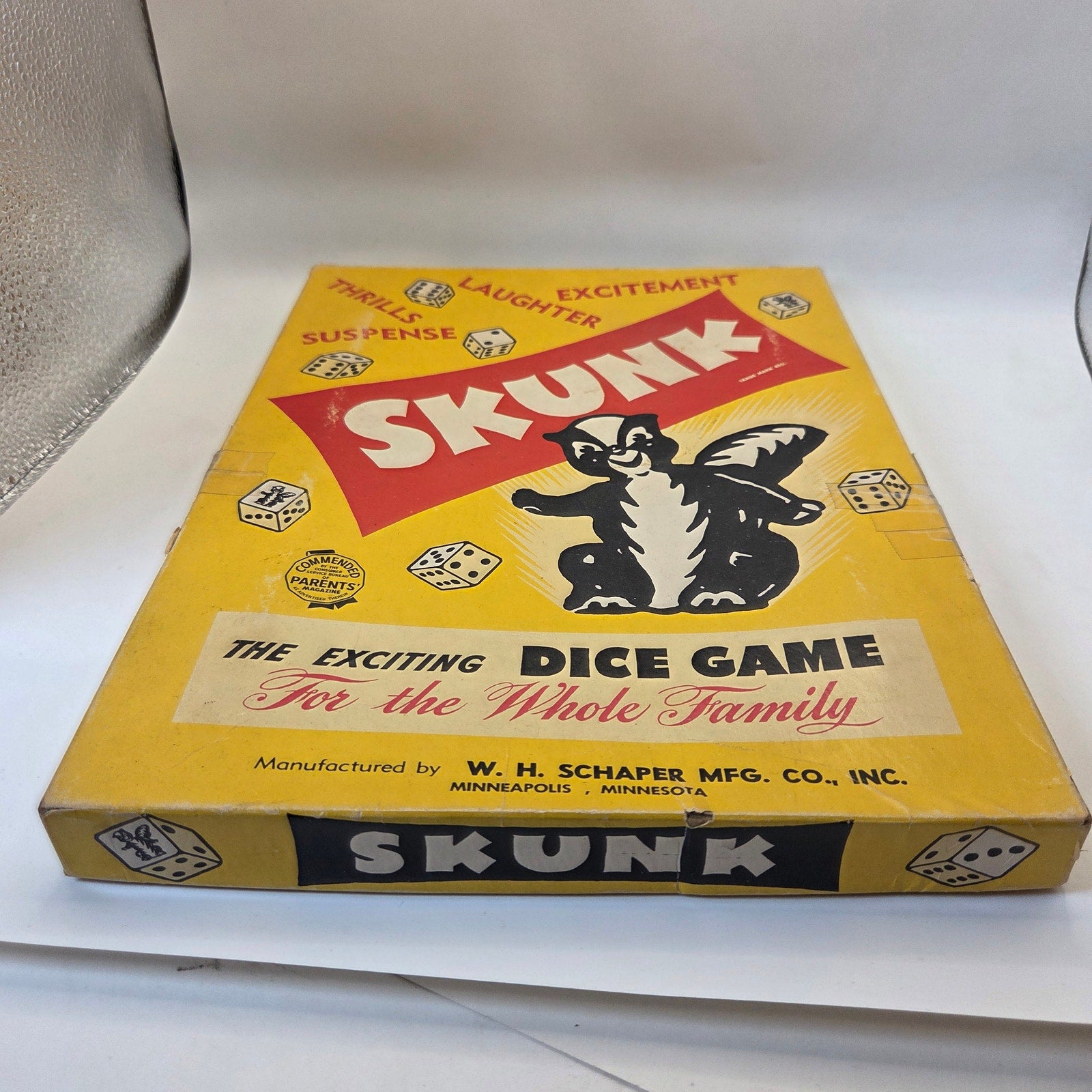 W.H. Schaper Skunk Dice Game 1953 Vintage Complete Set w Chips Dice Box