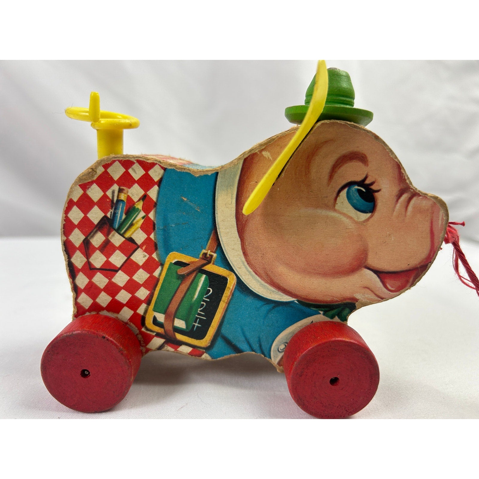 Fisher Price Peter Pig Pull Toy 840 Wood Litho 1950s Vintage Toy