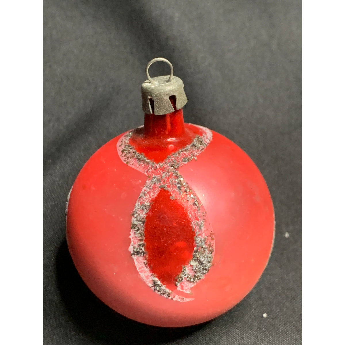 Vintage 1950s 60s Poland Red Glass Christmas Ornament Silver Mica Glitter