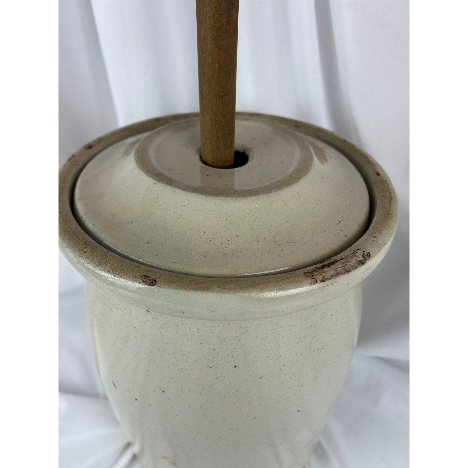 Antique Red Wing 3 Gallon Stoneware Butter Churn Crock w Lid & Wooden Dasher