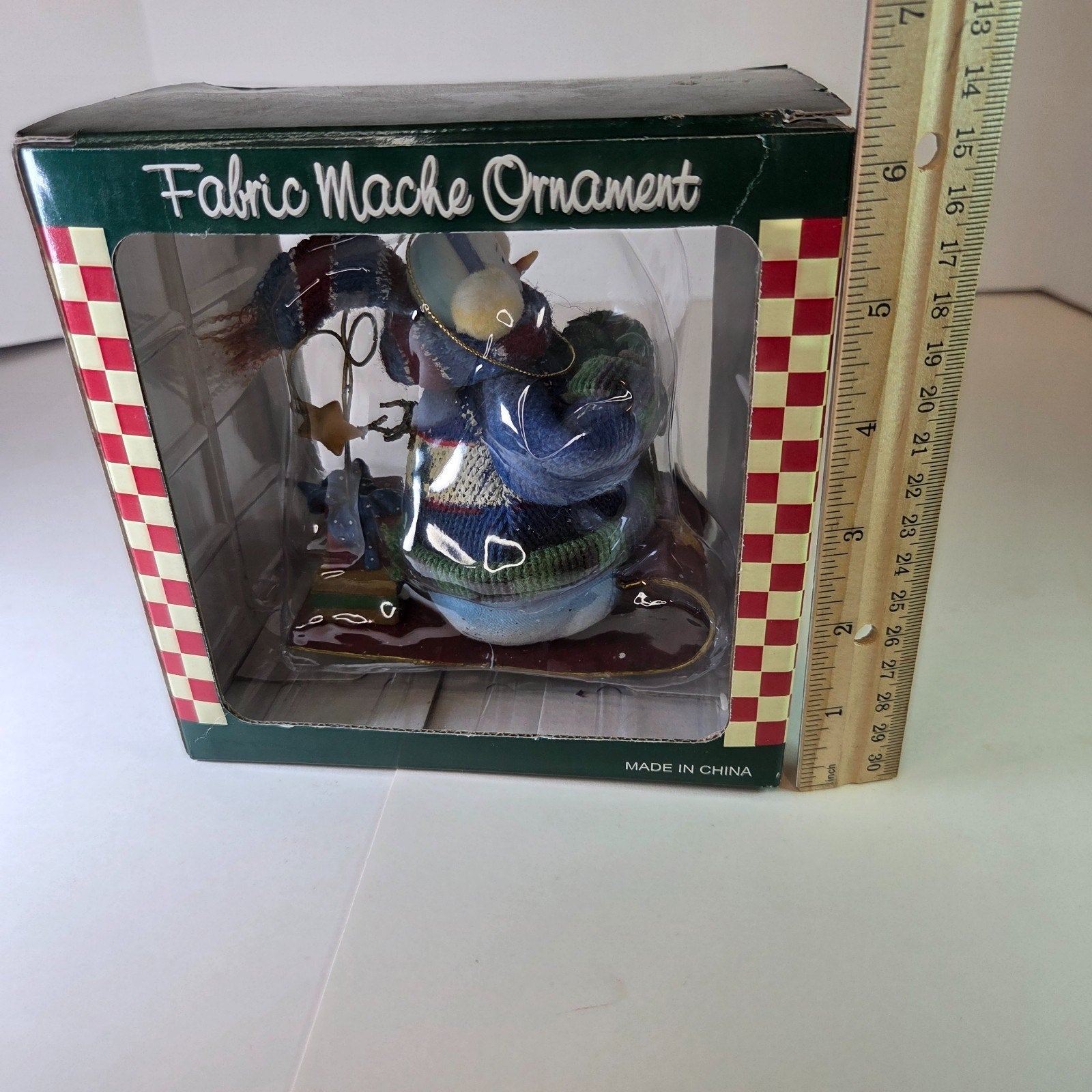 Vintage Fabric Mache Snowman Ornament on Sled with Presents SWC Bentonville