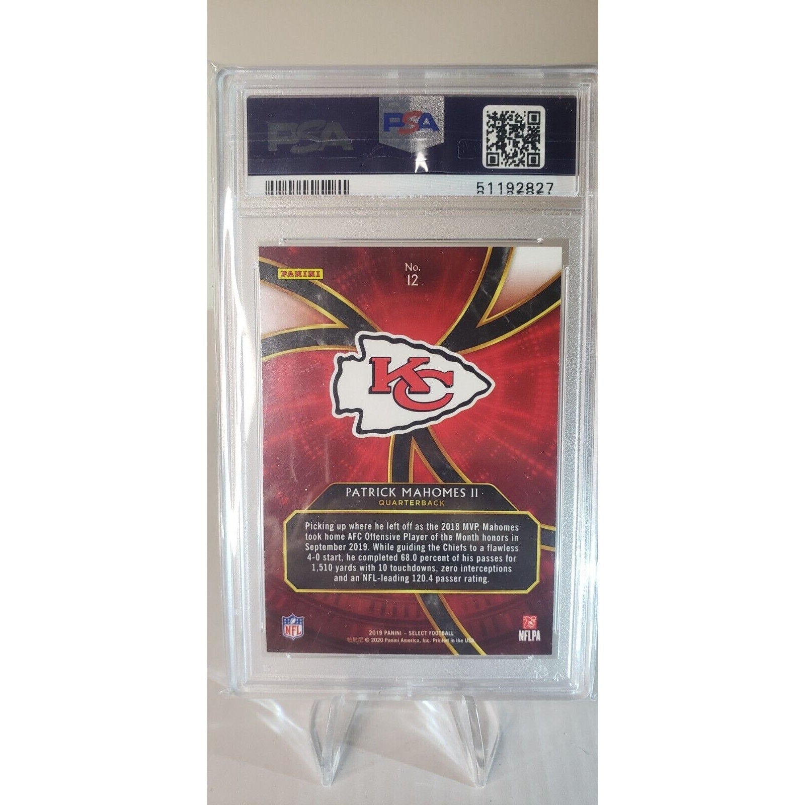 2019 Panini Select Patrick Mahomes II Phenomenon #12 PSA 9 Mint